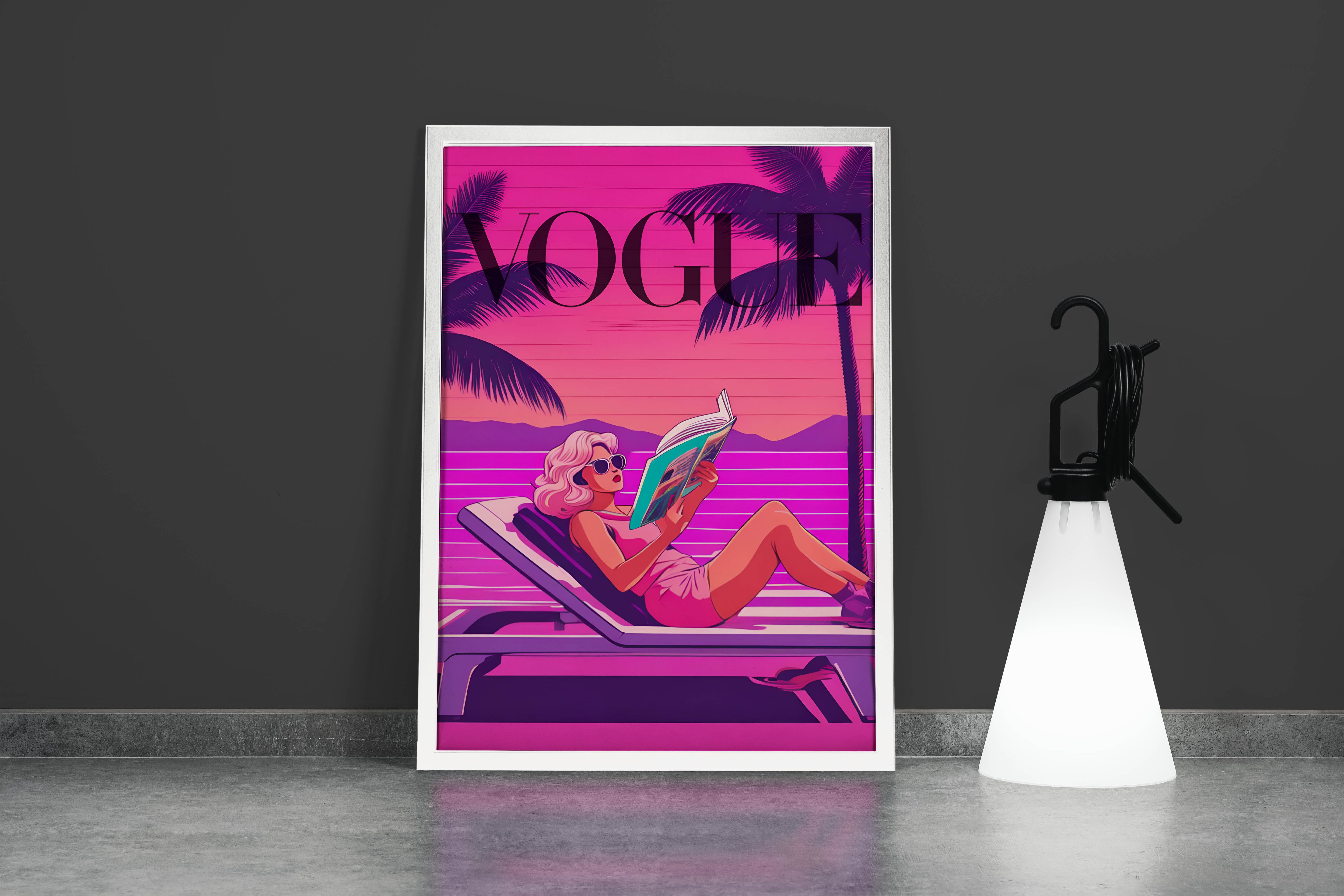 retrowave vogue, pop art, beauty, reading, art, kanvas tablo