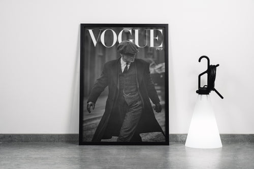 a black and white vogue cover featuring thomas shelby from peaky blinders, art, kanvas tablo