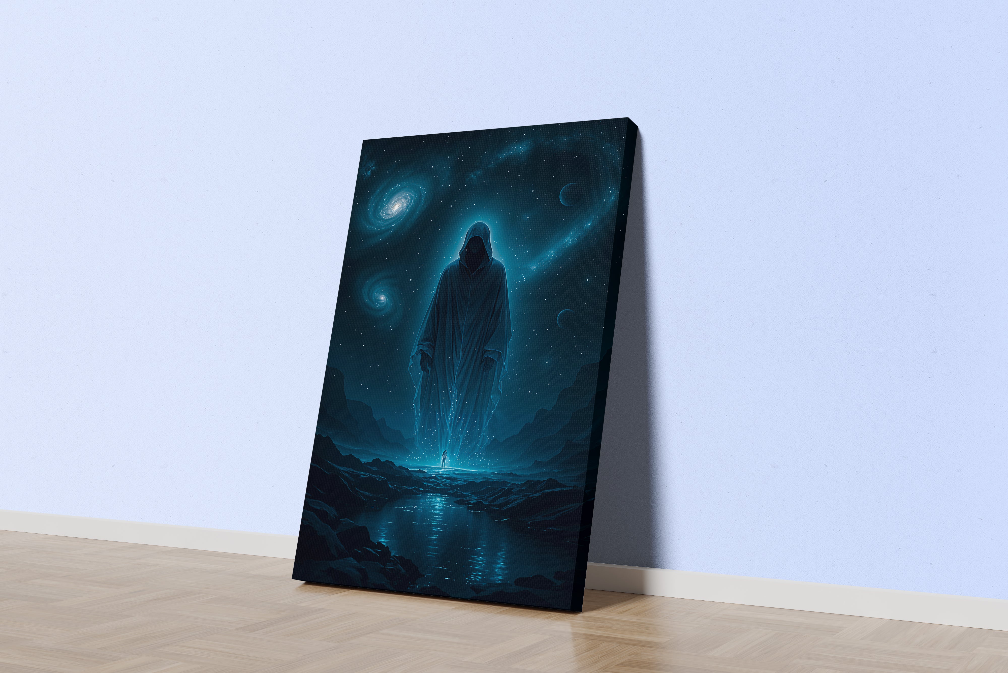 ai creation, giant man in black mystical cloak, ai art, art, kanvas tablo