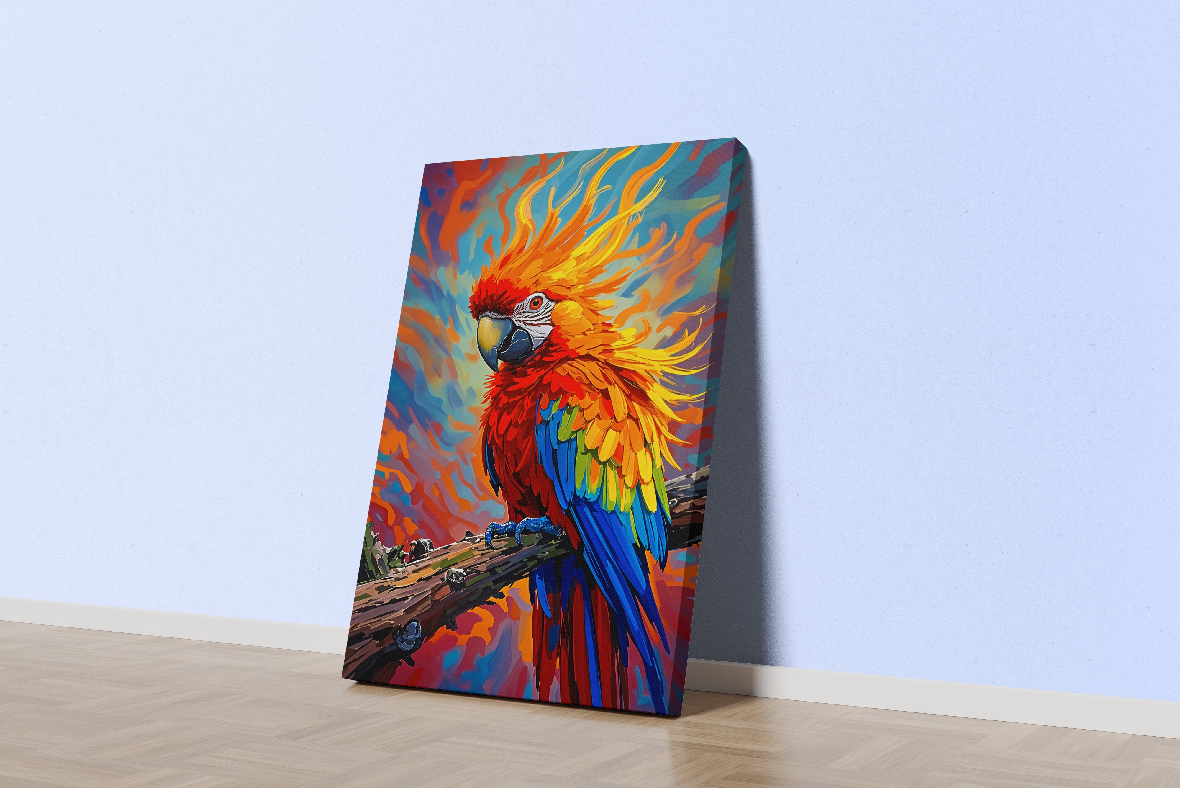 ai creation, rainbow colored oil painted looking parrot, ai art, art, kanvas tablo
