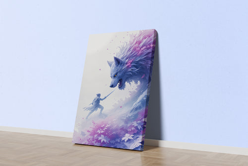 ai creation, swordsman vs wolf, pet, ai art, art, kanvas tablo