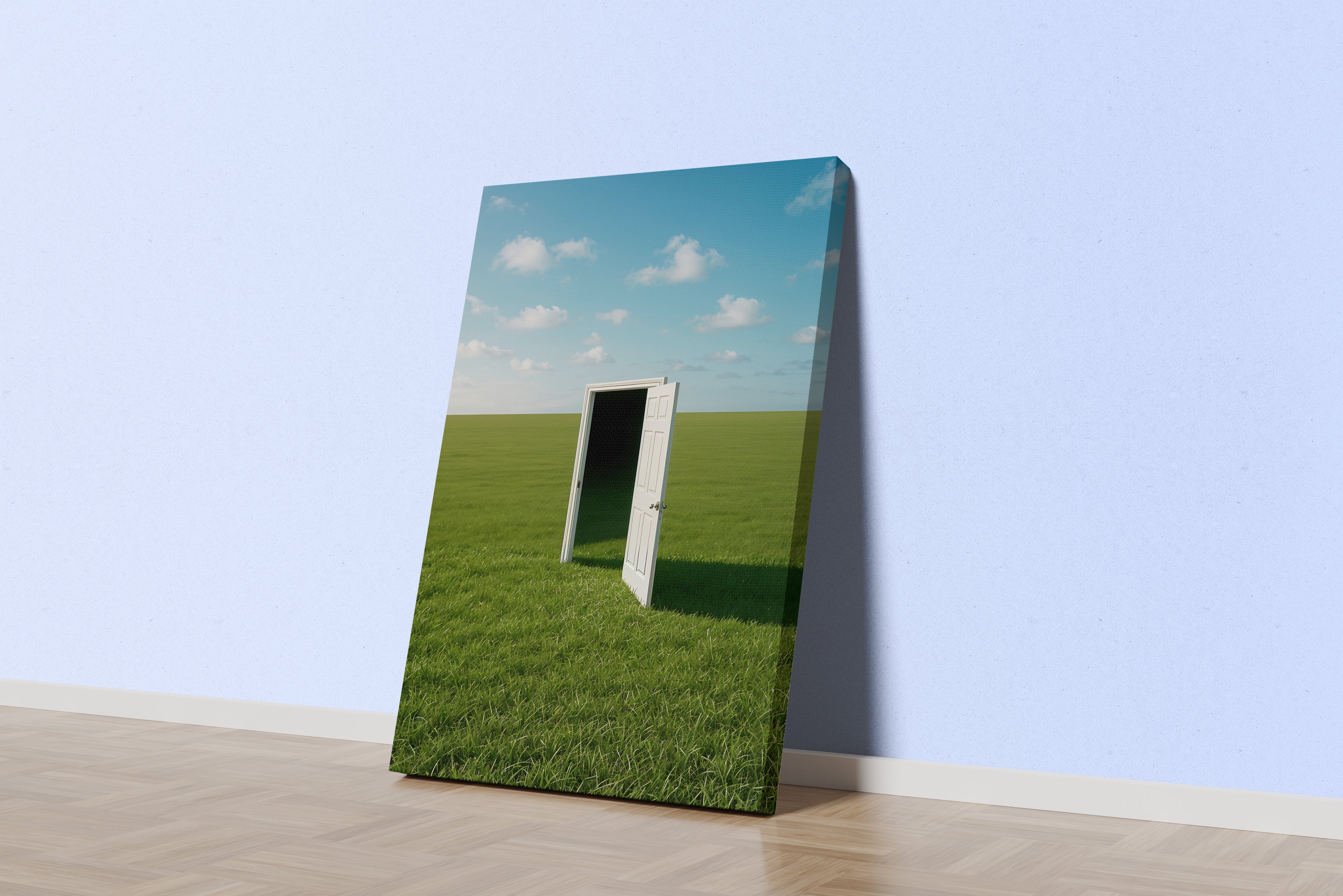 ai creation, a door opening into the void in a windows themed view, ai art, art, kanvas tablo