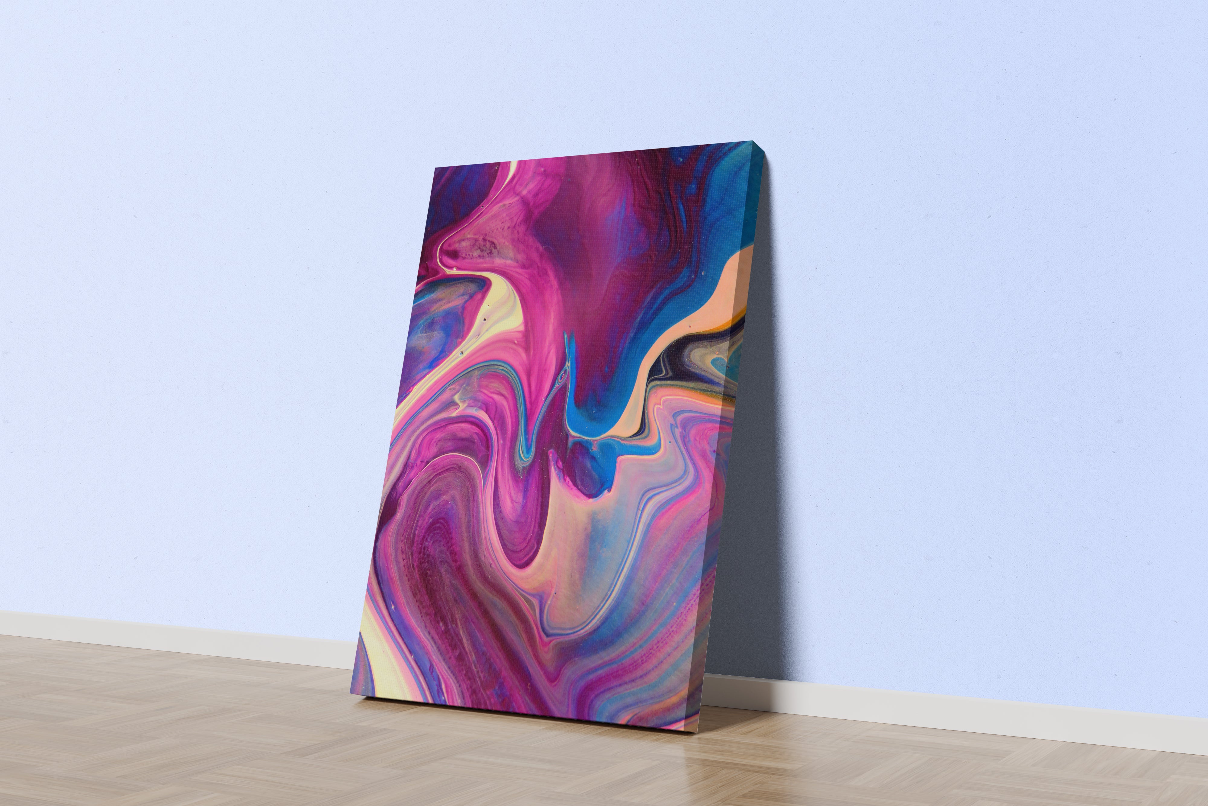 a beautiful fluid art abstract with mesmerizing swirls of purple, pink and blue paint, abstract, art, kanvas tablo