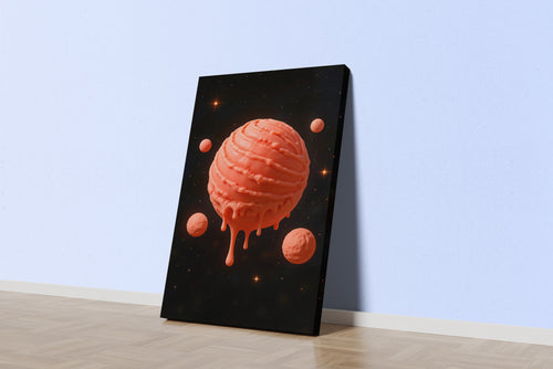 Uzayda Eriyen Dondurma Gezegeni ve Kozmik Uyduları Pop Art Temalı Kanvas Tablo