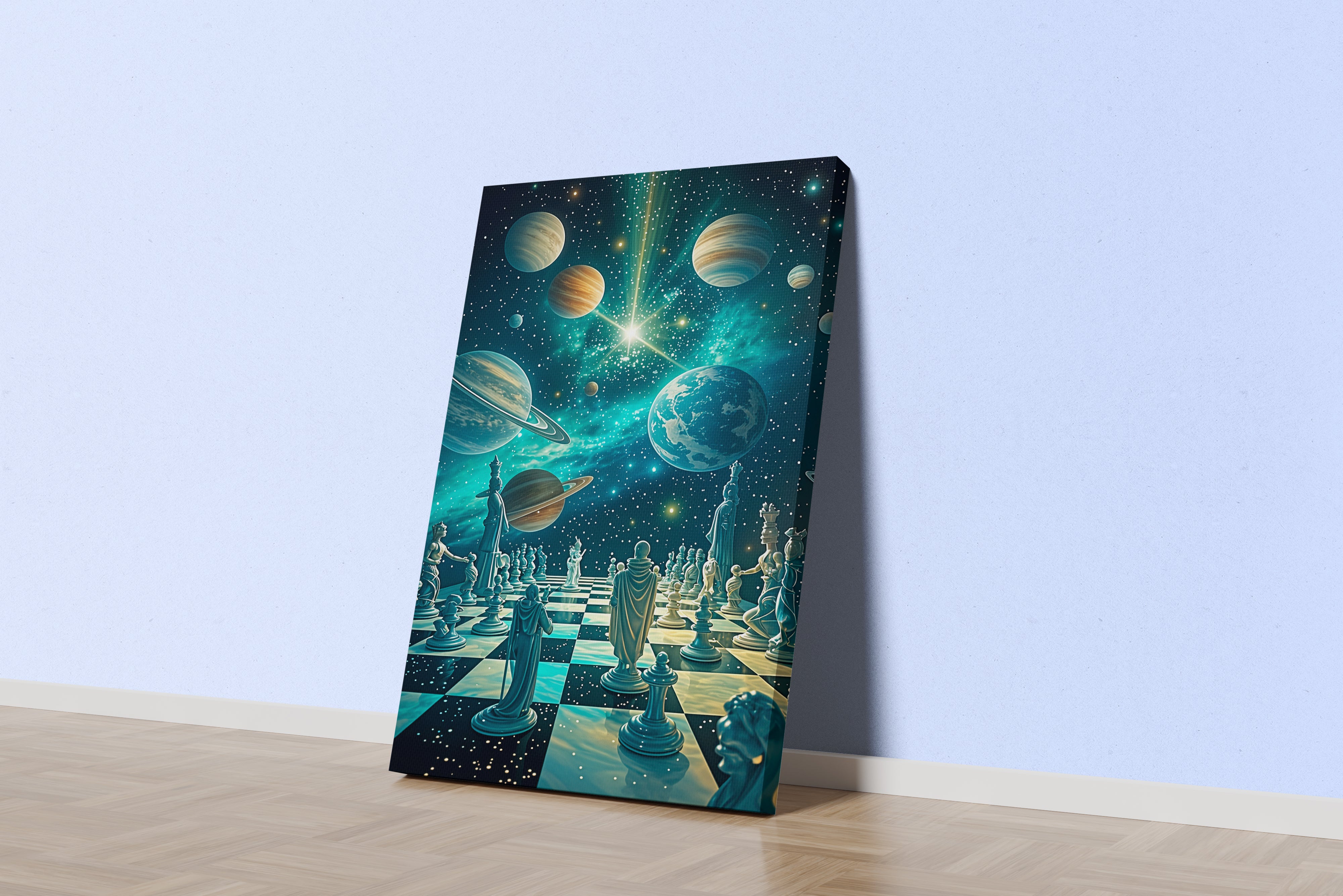 ai creation, space chess and planets, andromeda, ai art, art, kanvas tablo