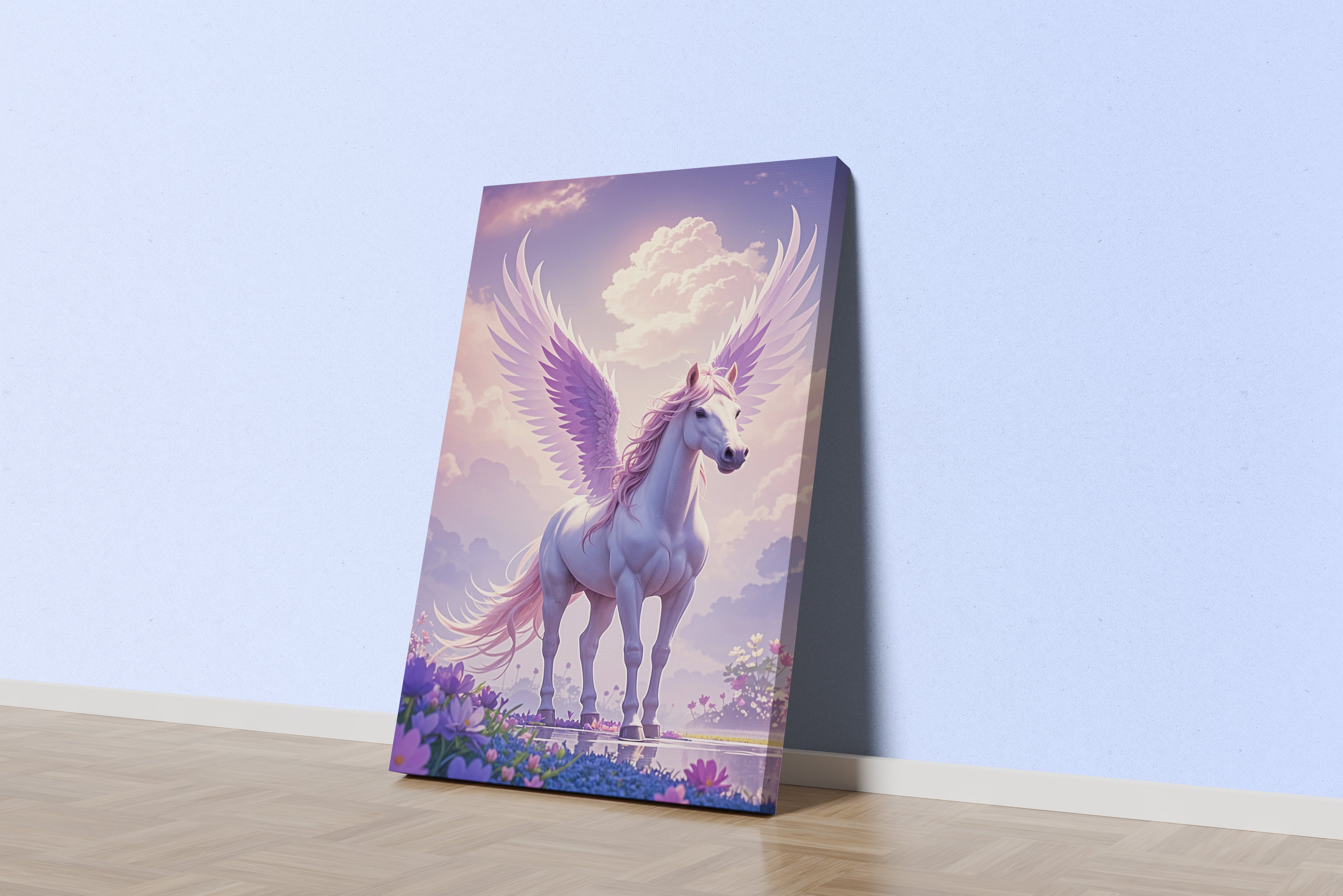 ai creation, magnificent unicorn among the flowers, unicorn, pet, ai art, art, kanvas tablo