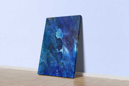 a captivating abstract image of a deep blue and gold nebula in outer space, abstract, art, kanvas tablo