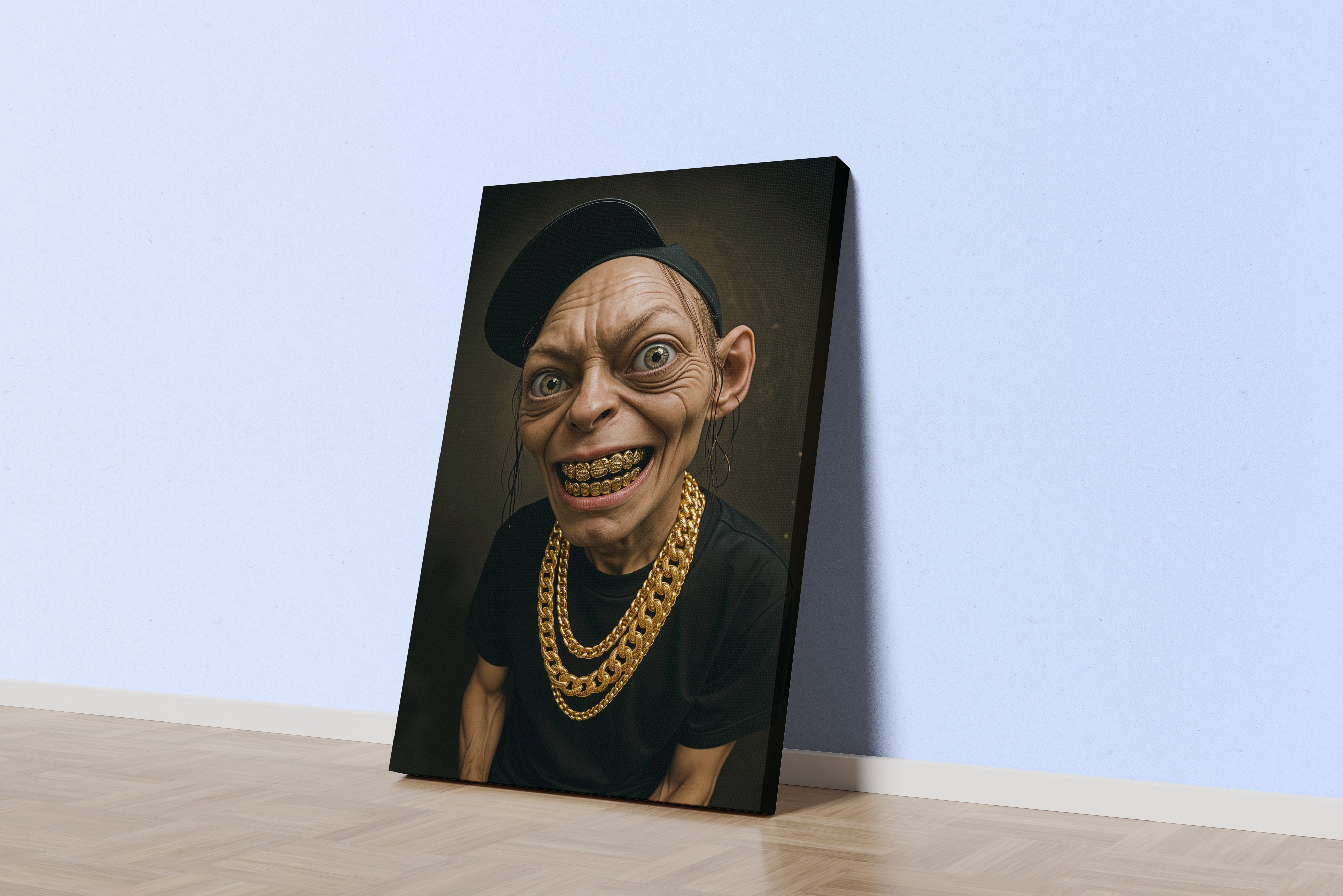 ai creation, psycho gollum and his necklaces, art, kanvas tablo