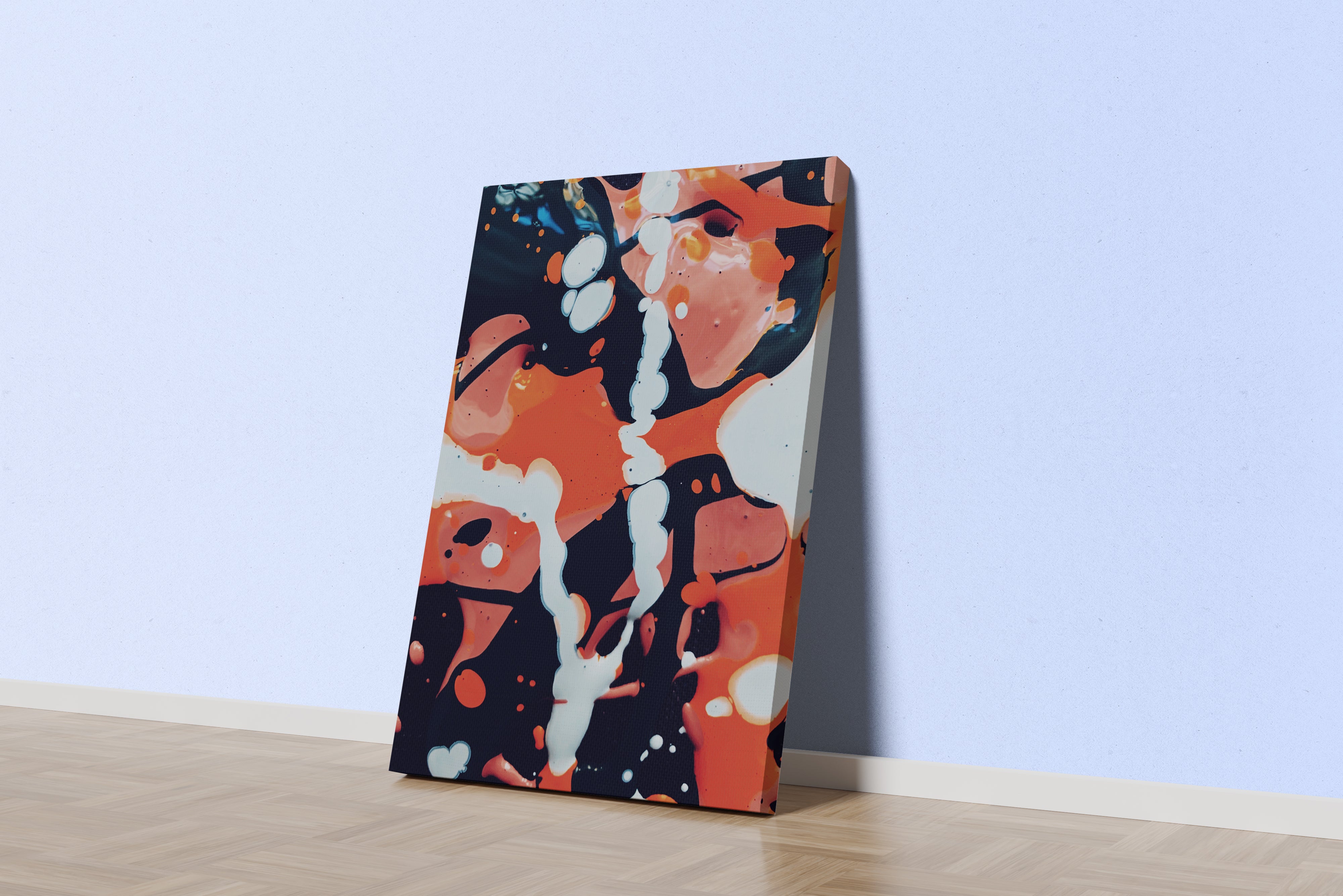 vibrant abstract art with dynamic splashes of orange and white paint on a dark background, abstract, art, kanvas tablo