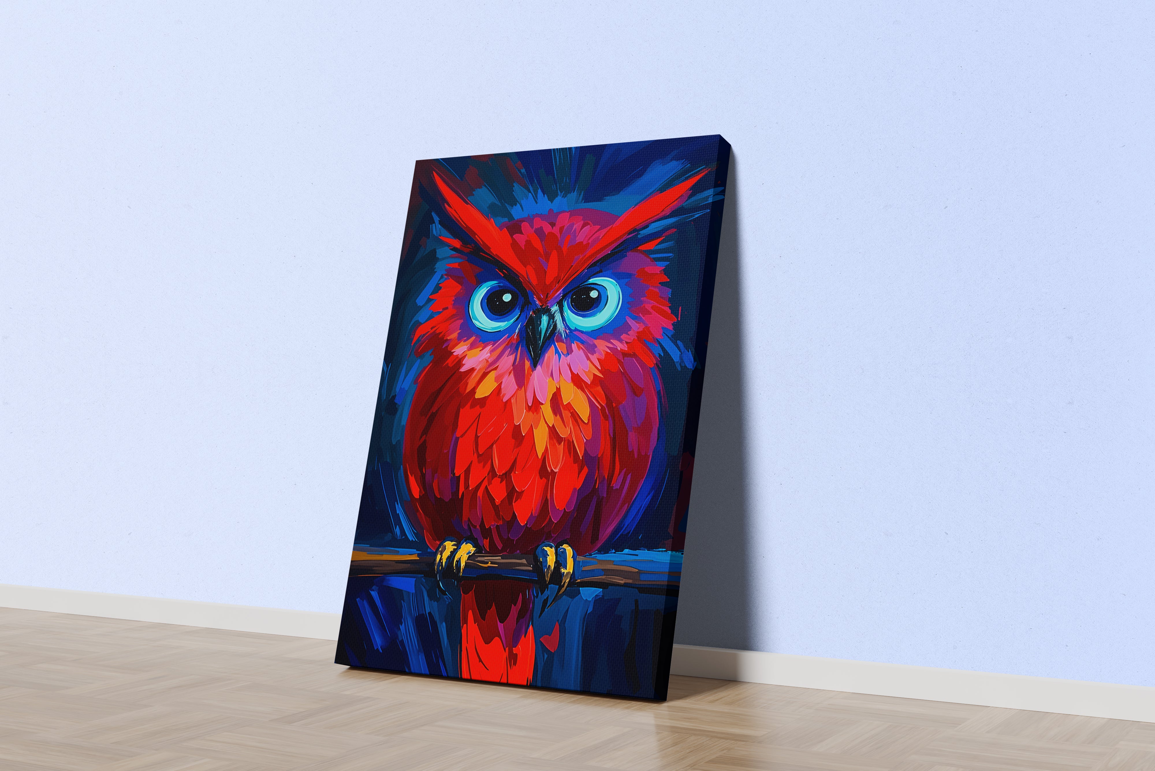 ai creation, red flamboyant owl, ai art, art, kanvas tablo
