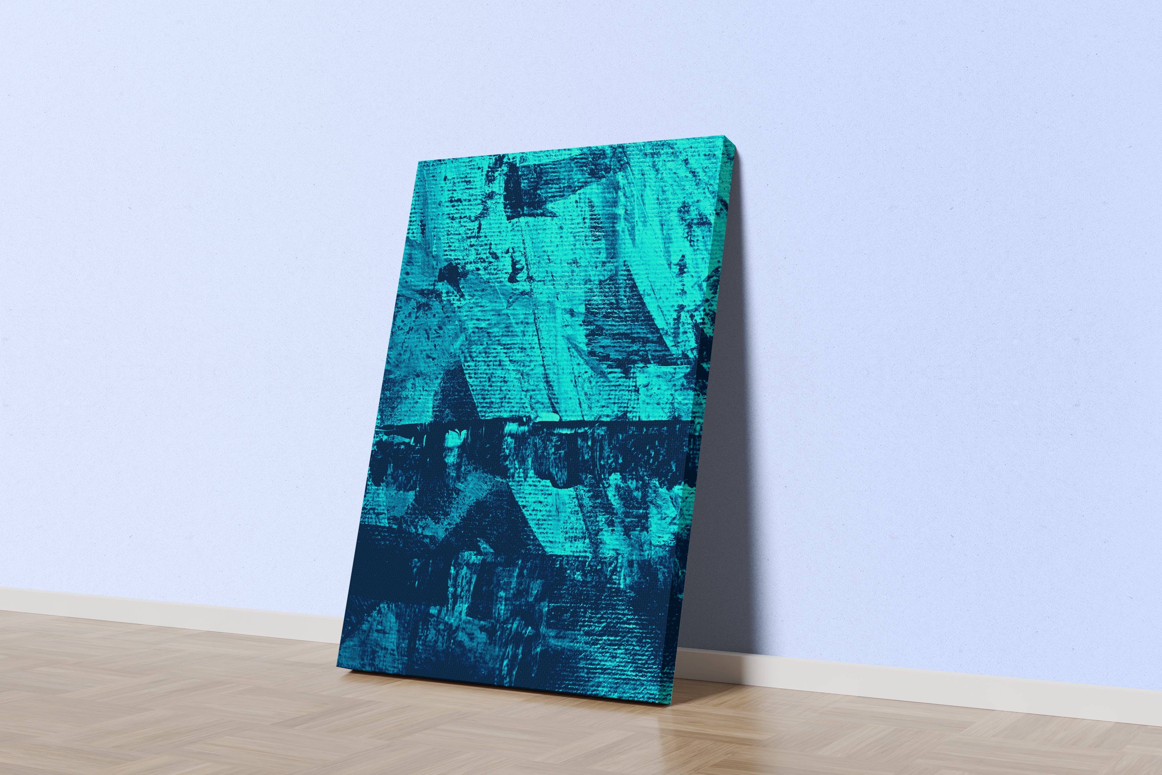 a close-up of a heavily textured abstract painting in vibrant shades of deep turquoise, abstract, art, kanvas tablo