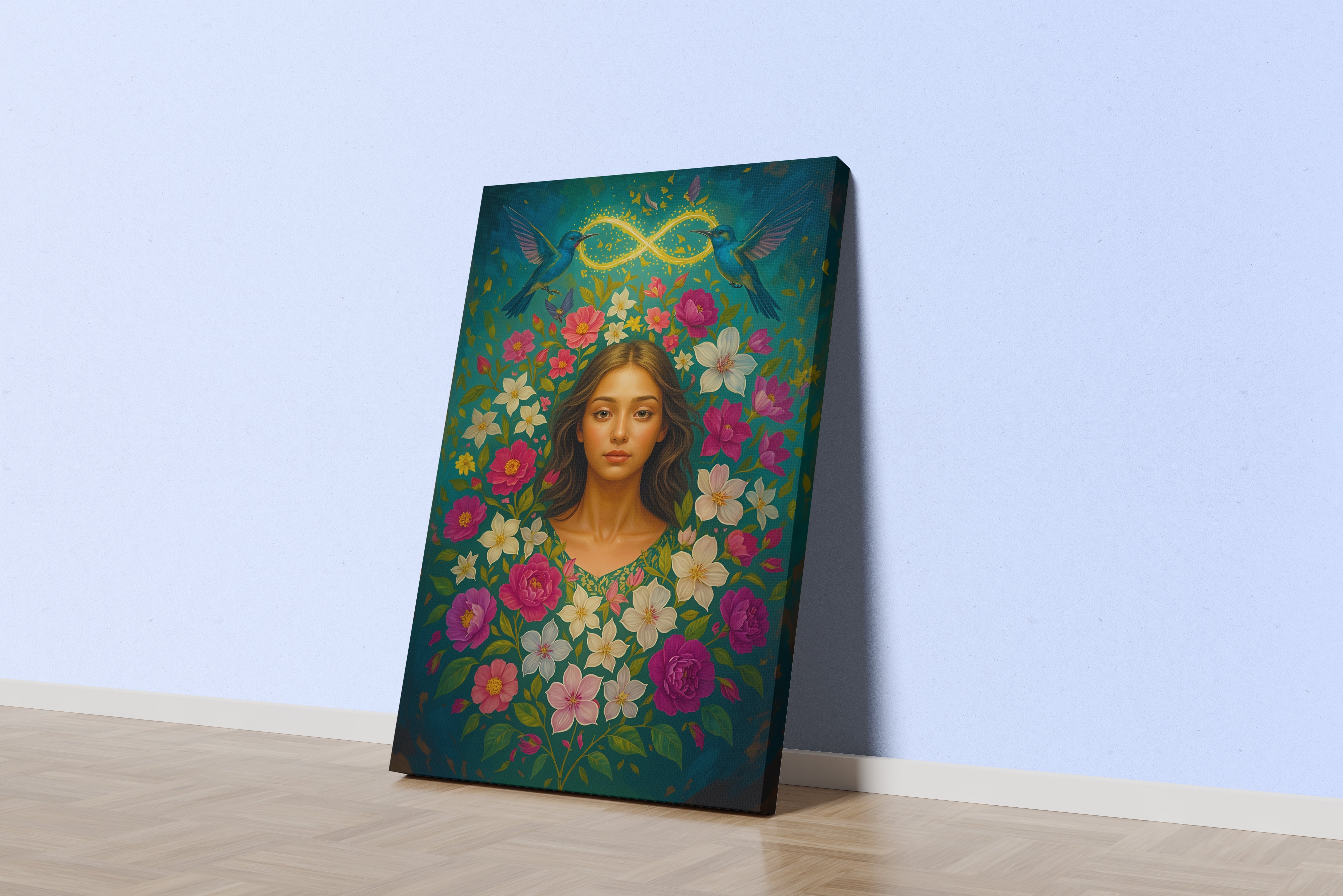 ai creation, woman wrapped in flowers, ai art, art, kanvas tablo