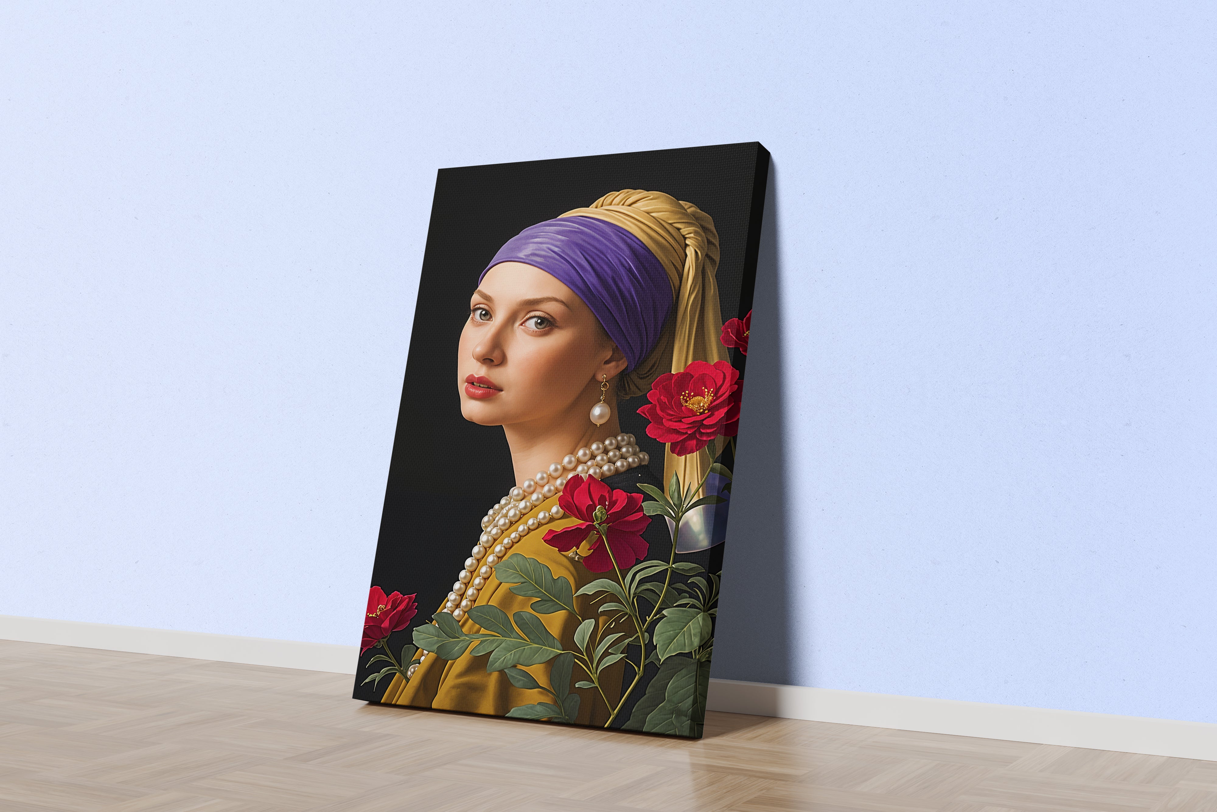 ai creation, modern girl with pearl earring, ai art, art, kanvas tablo