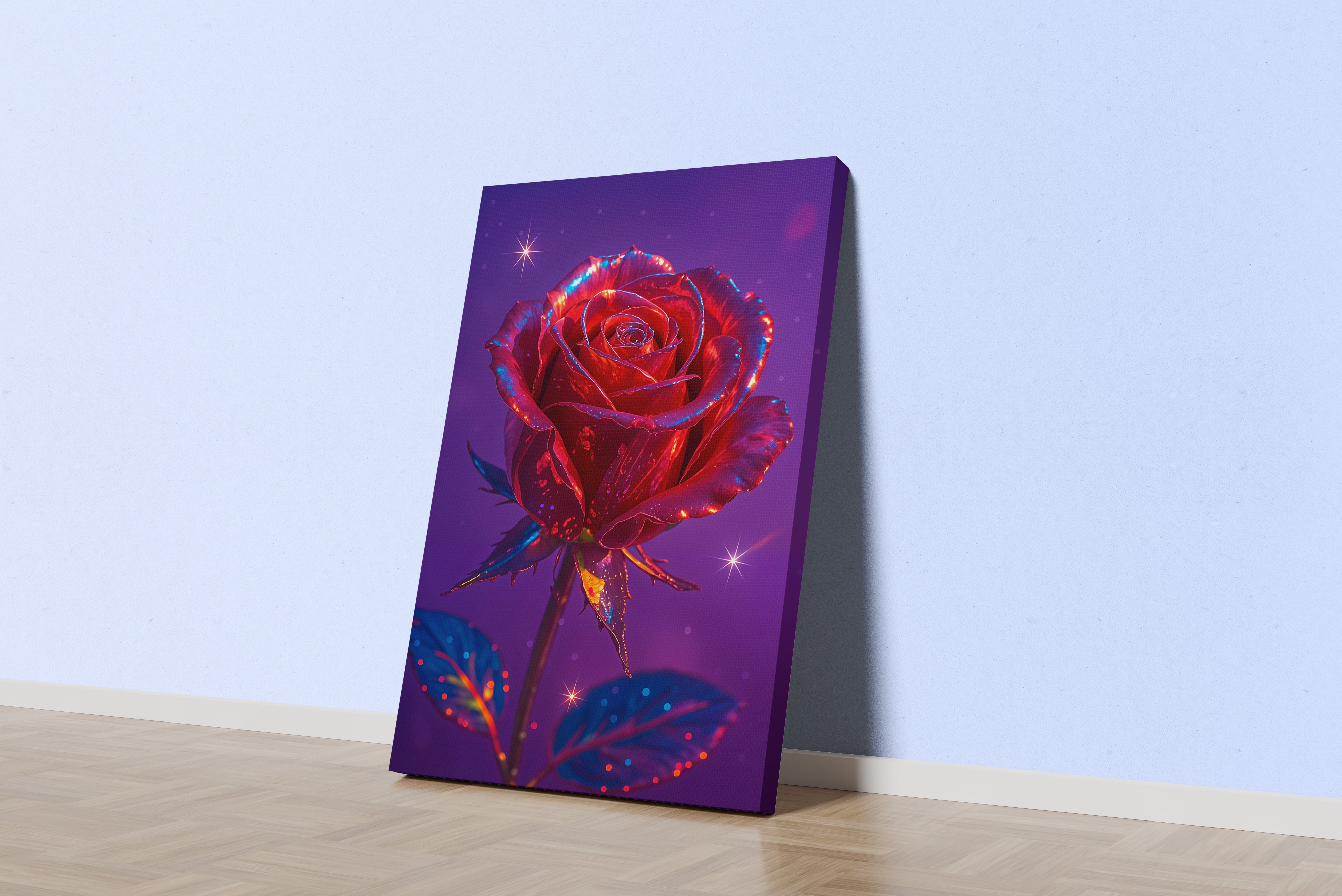 ai creation, red magnificent rose in purple theme, ai art, art, kanvas tablo