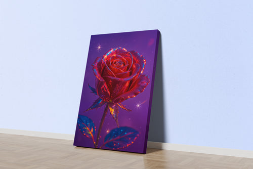 ai creation, red magnificent rose in purple theme, ai art, art, kanvas tablo