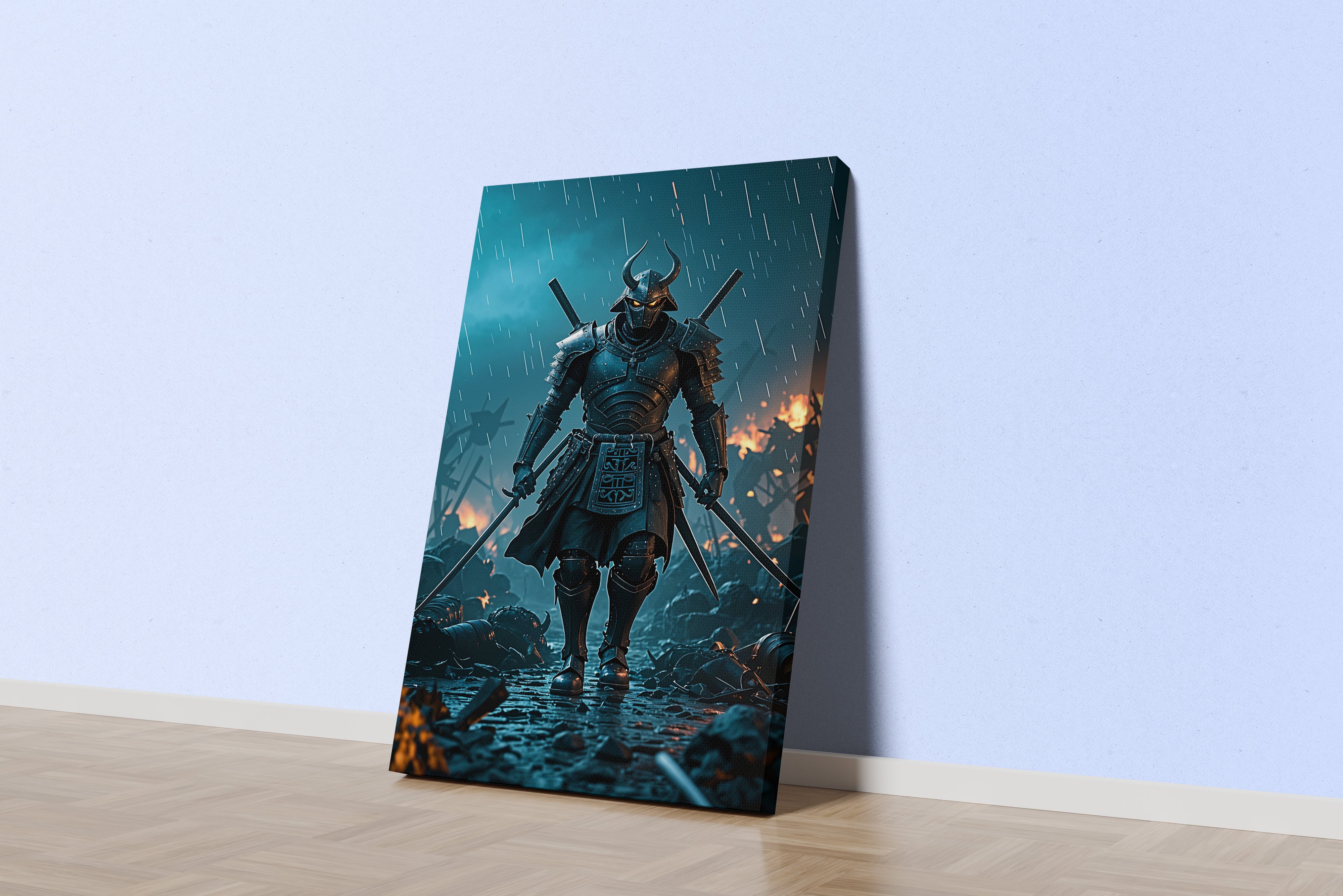 ai creation, the winner of the war, the samurai with shining eyes, ai art, art, kanvas tablo