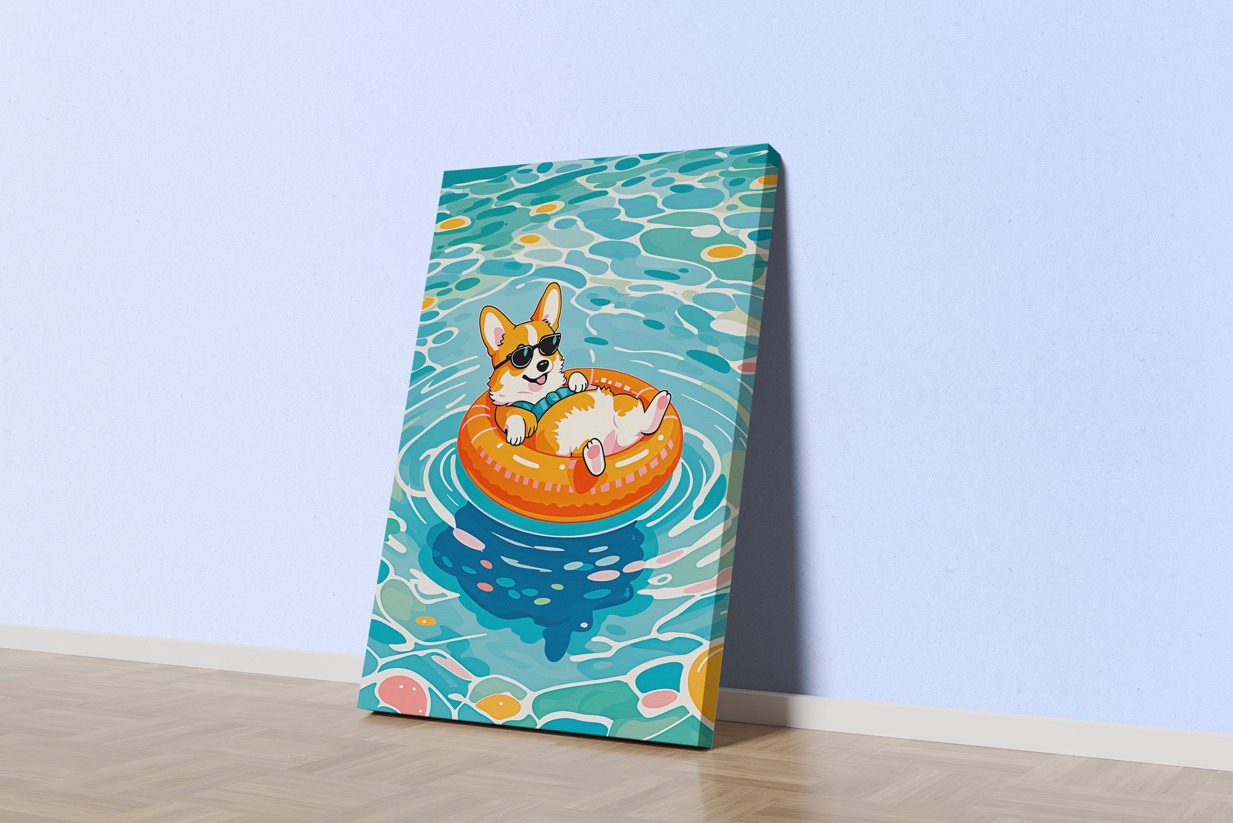 ai creation, fox with glasses lying in the pool, ai art, art, kanvas tablo