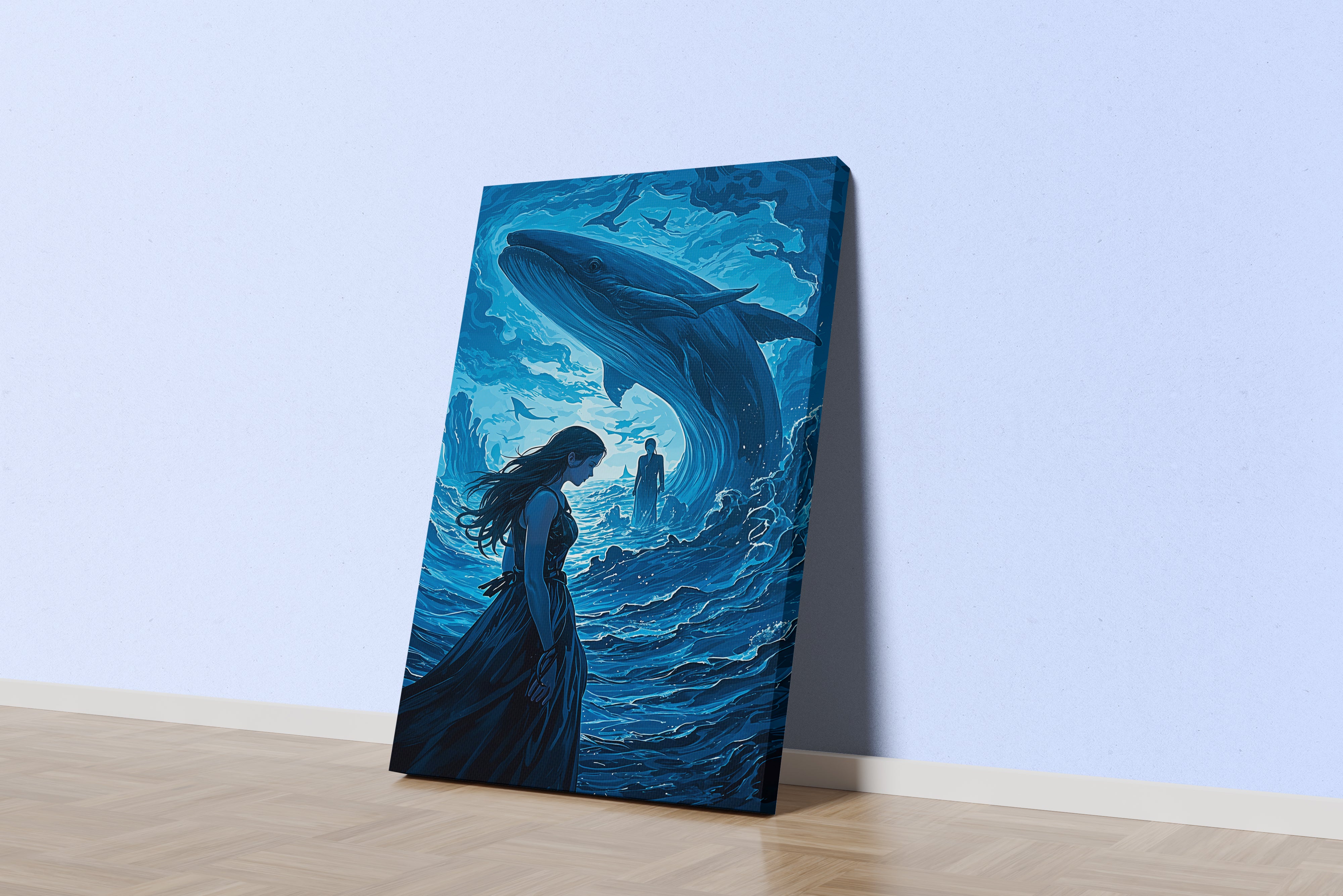 ai creation, giant whale in the middle of the sea, ai art, art, kanvas tablo