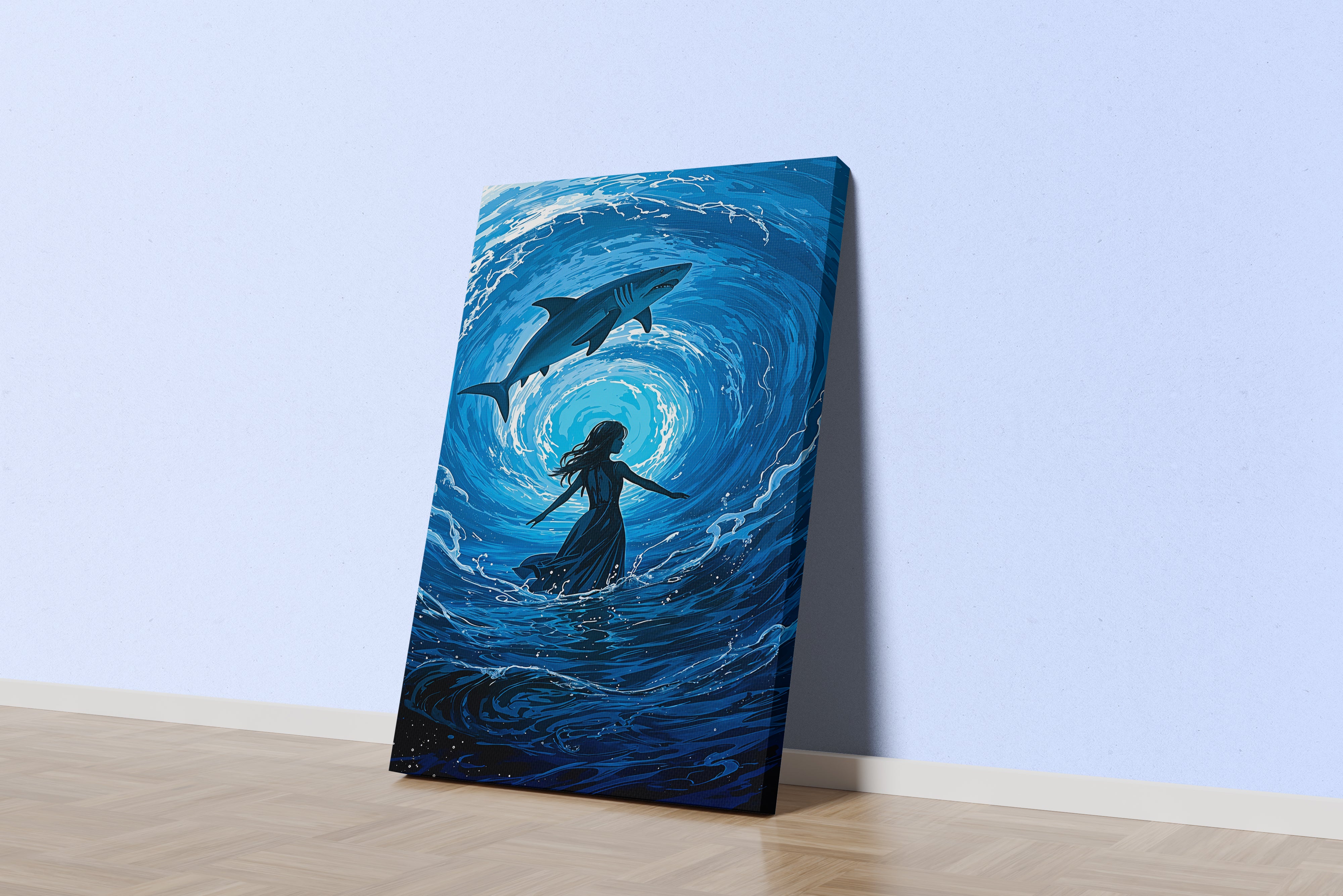 ai creation, giant shark in the middle of the sea, ai art, art, kanvas tablo