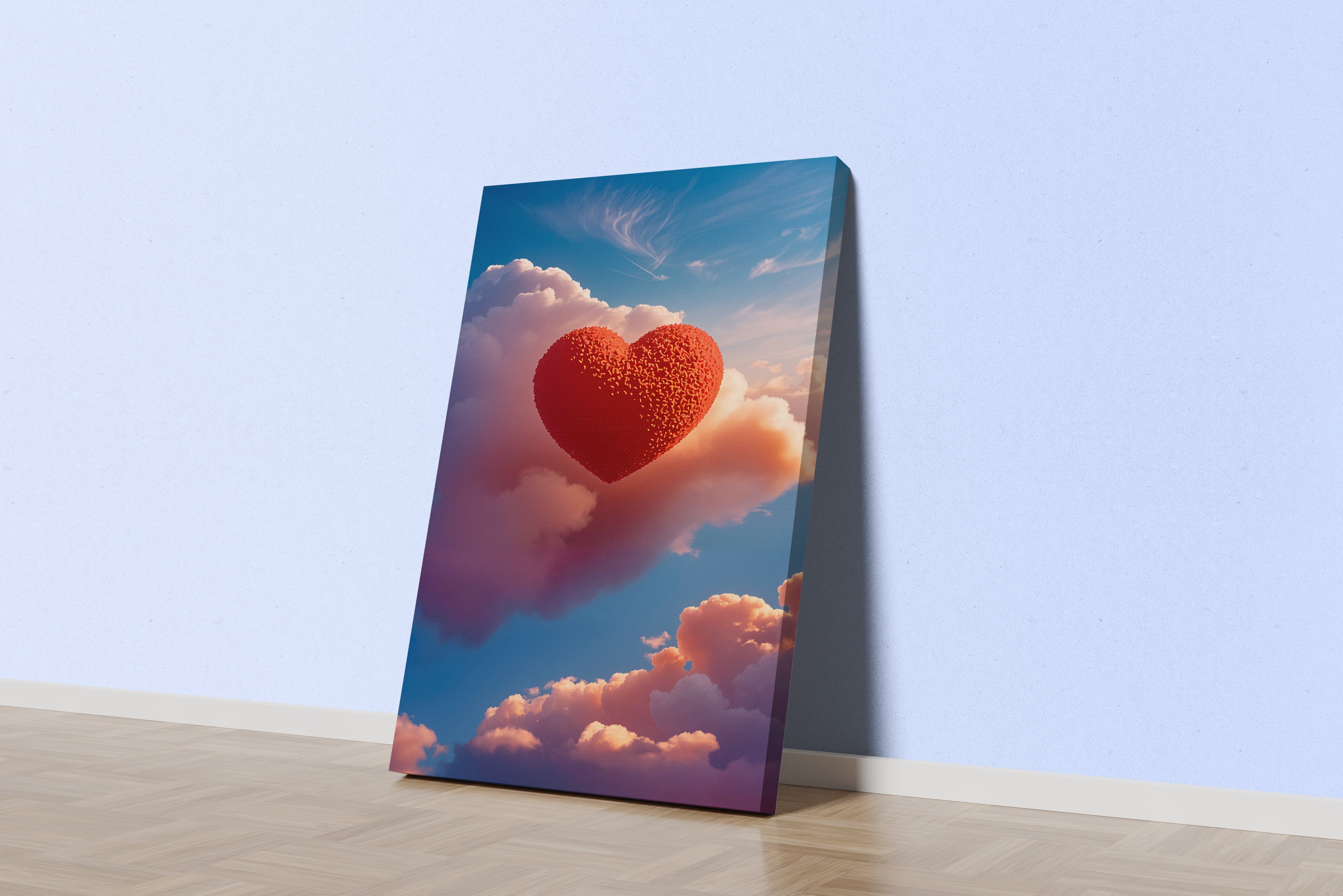 ai creation, huge red heart among the clouds, ai art, art, kanvas tablo