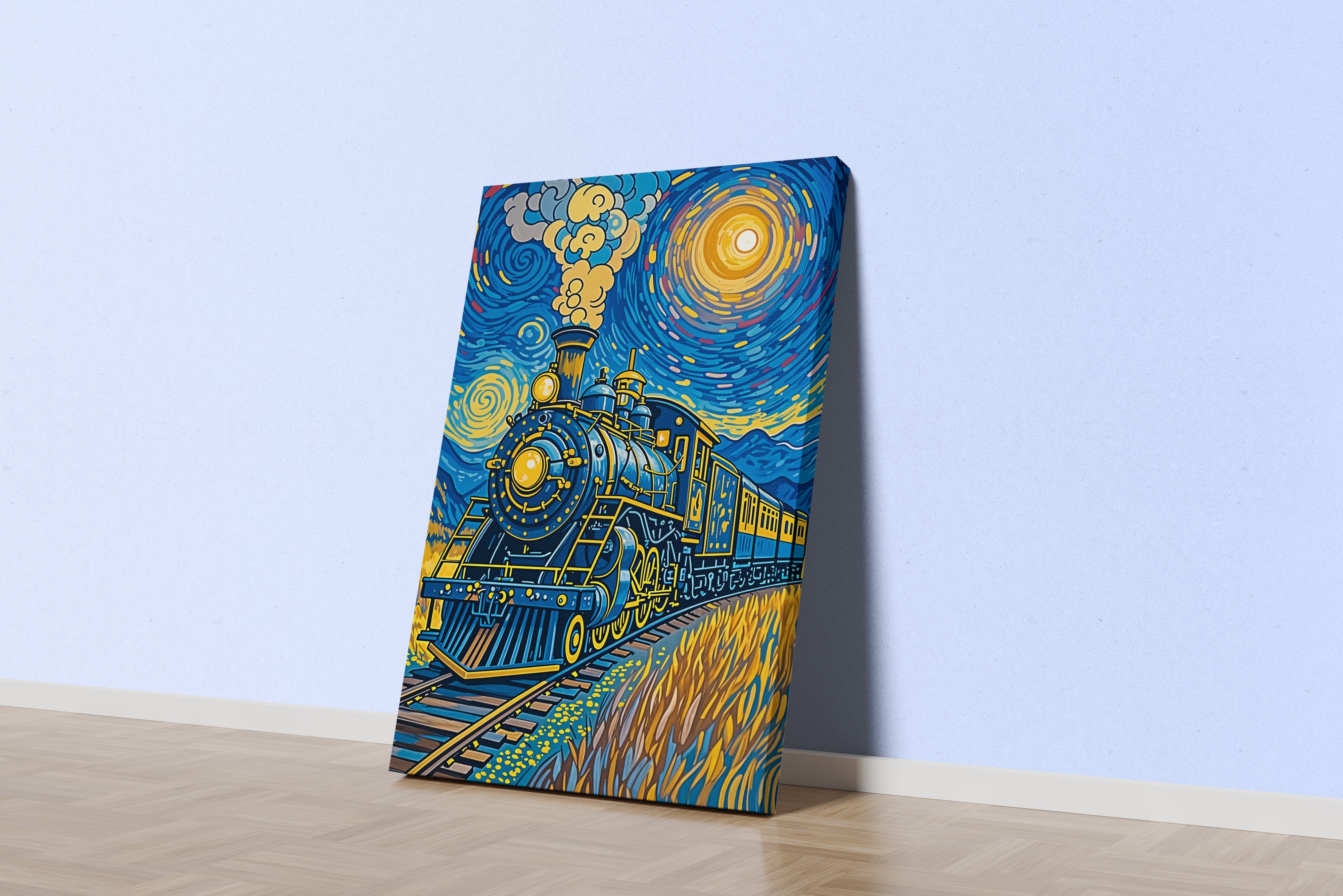 ai creation, Van Gogh themed train, ai art, art, kanvas tablo