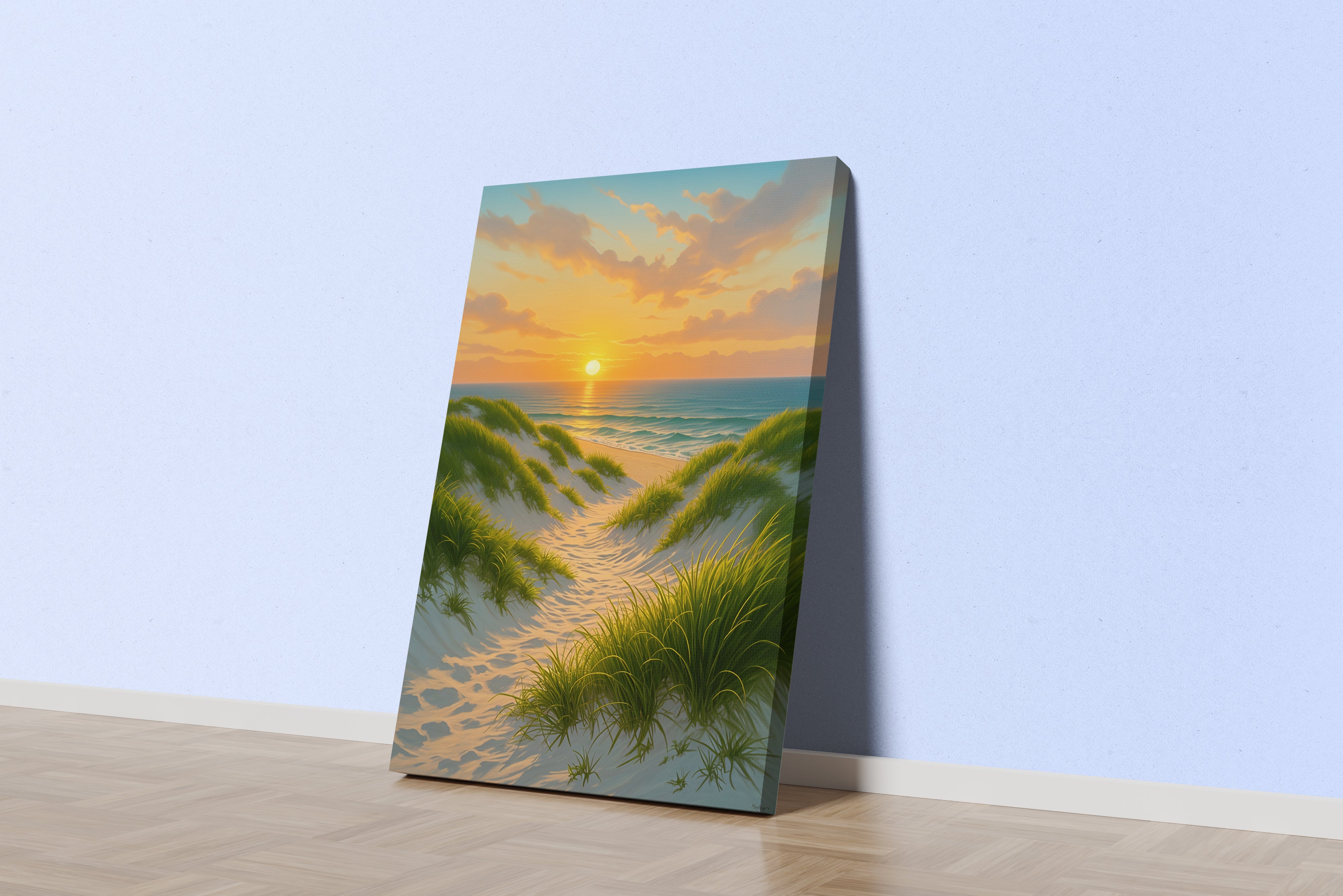 ai creation, sunset on the beach among the sand, ai art, art, kanvas tablo