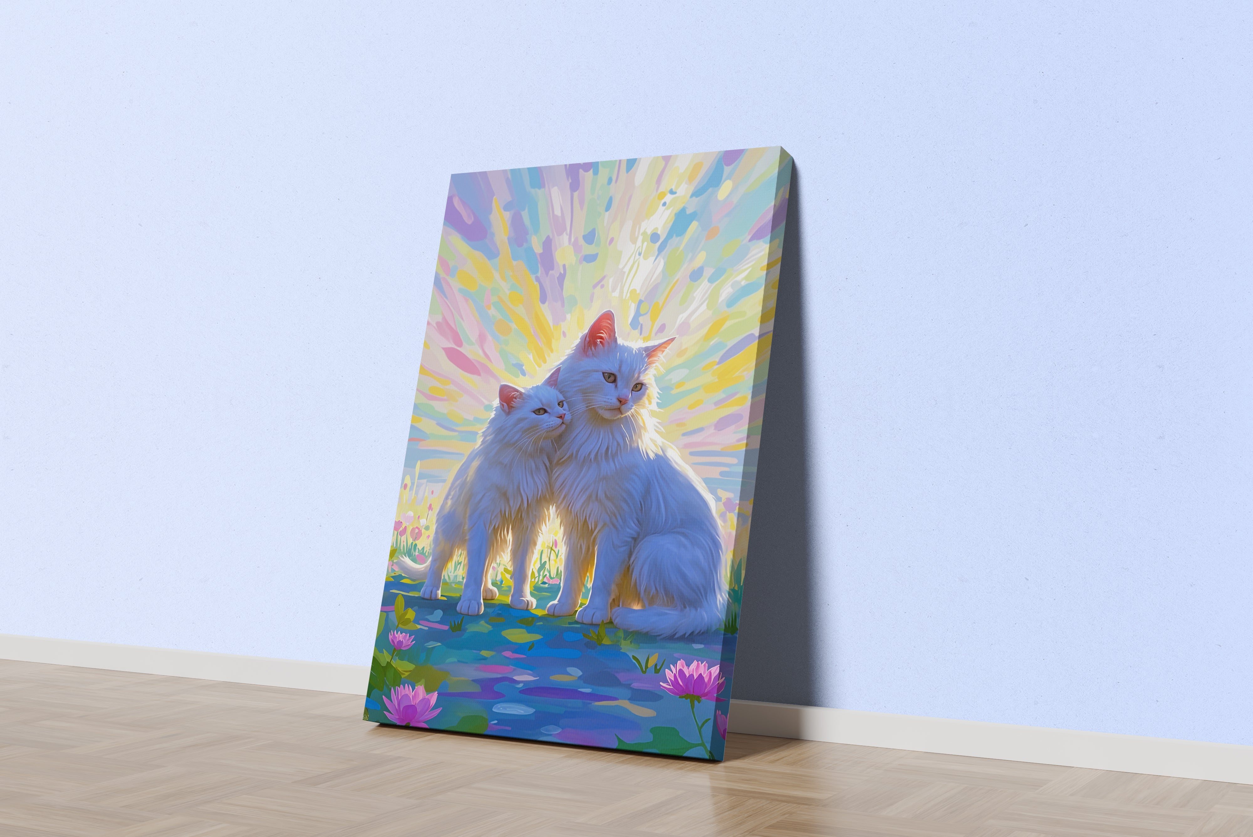 ai creation, Monet themed white cats, pet, ai art, art, kanvas tablo