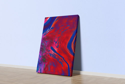 a vibrant and intense abstract fluid art painting with swirls of red and blue, abstract, art, kanvas tablo