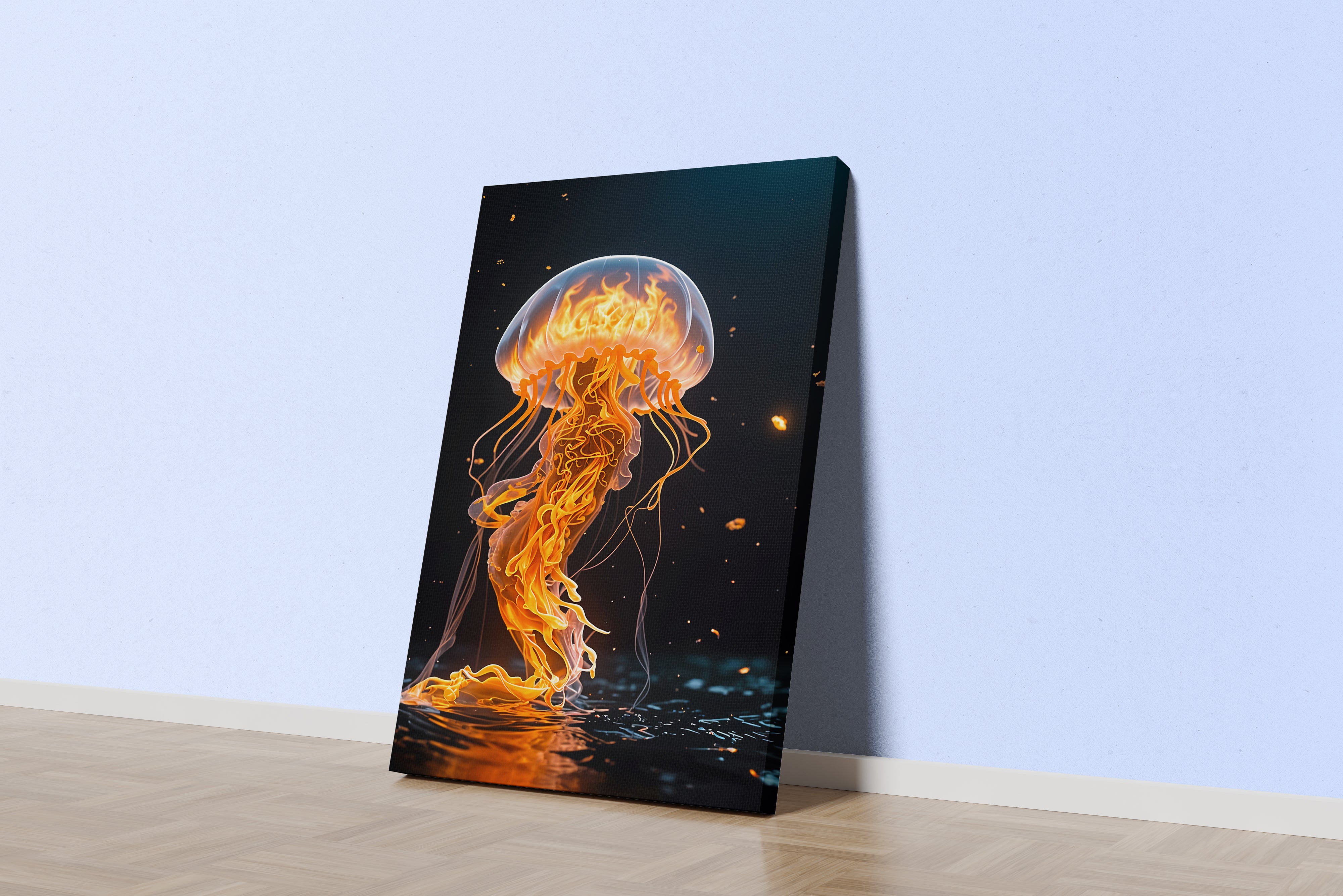 ai creation, a jellyfish engulfed in flames, ai art, art, kanvas tablo
