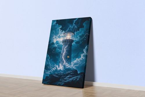 ai creation, lighthouse in the storm, art, kanvas tablo