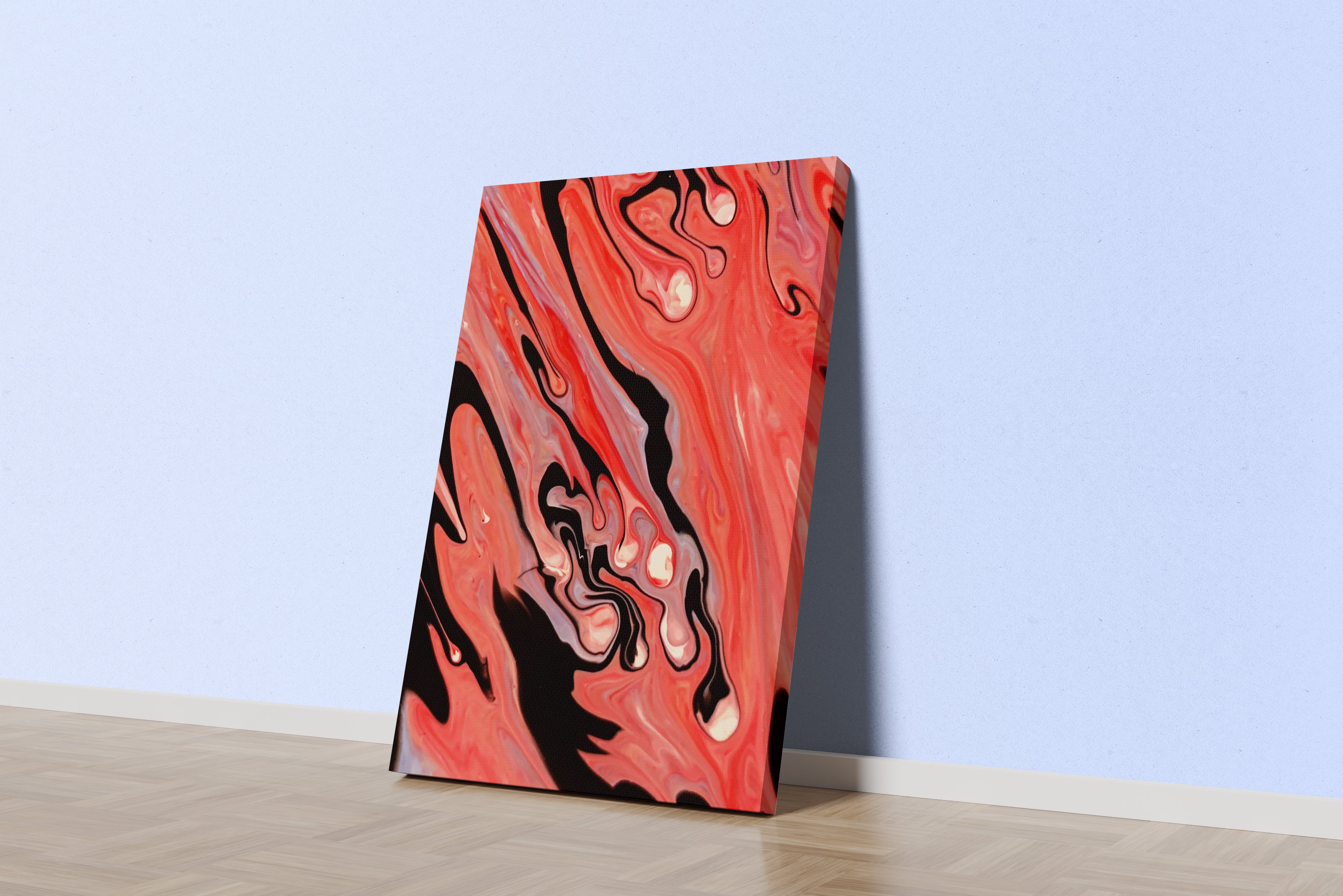 a mesmerizing close-up of red, white, and black fluid art creating organic patterns, abstract, art, kanvas tablo