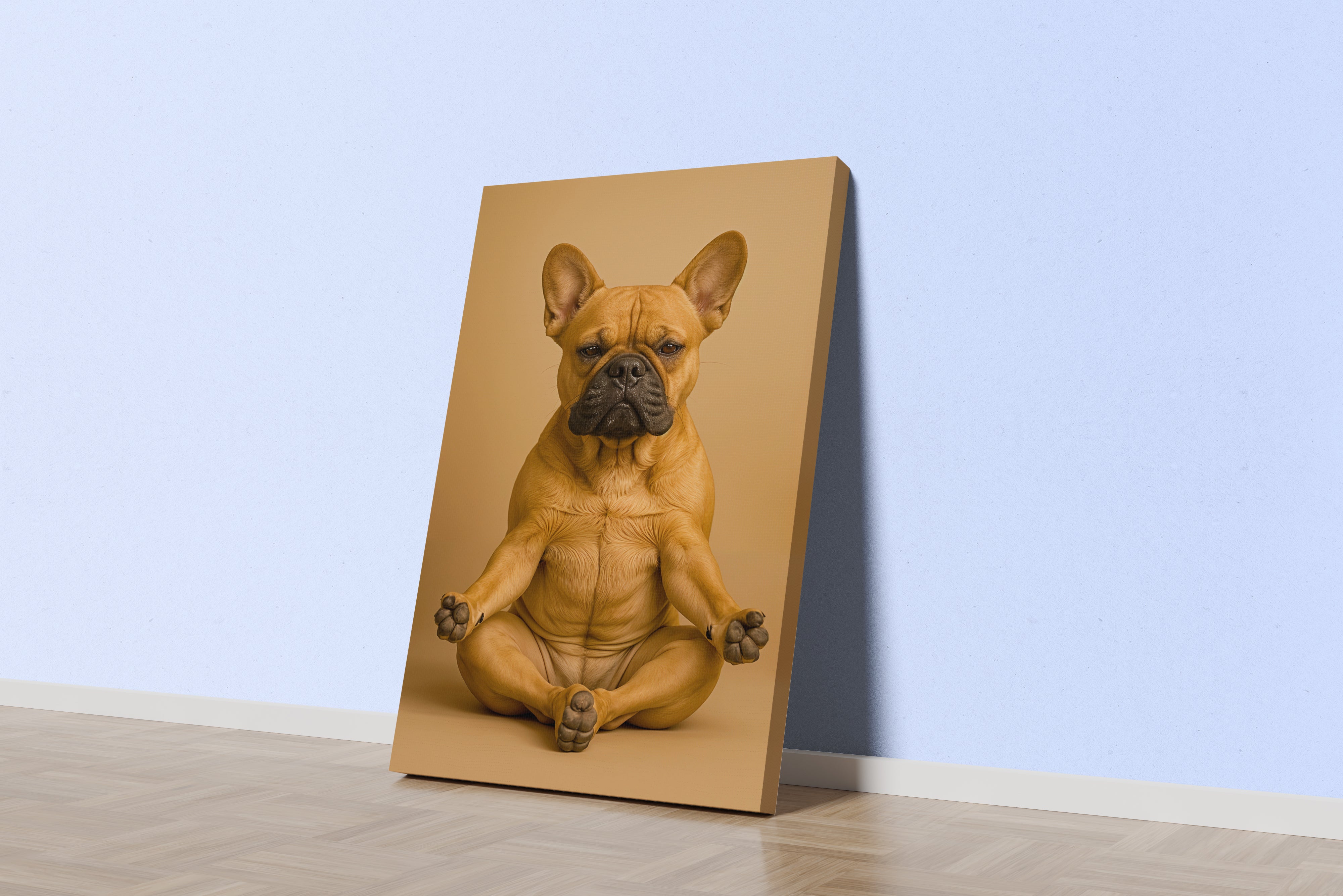 ai creation, dog performing yoga model 2, ai art, art, kanvas tablo