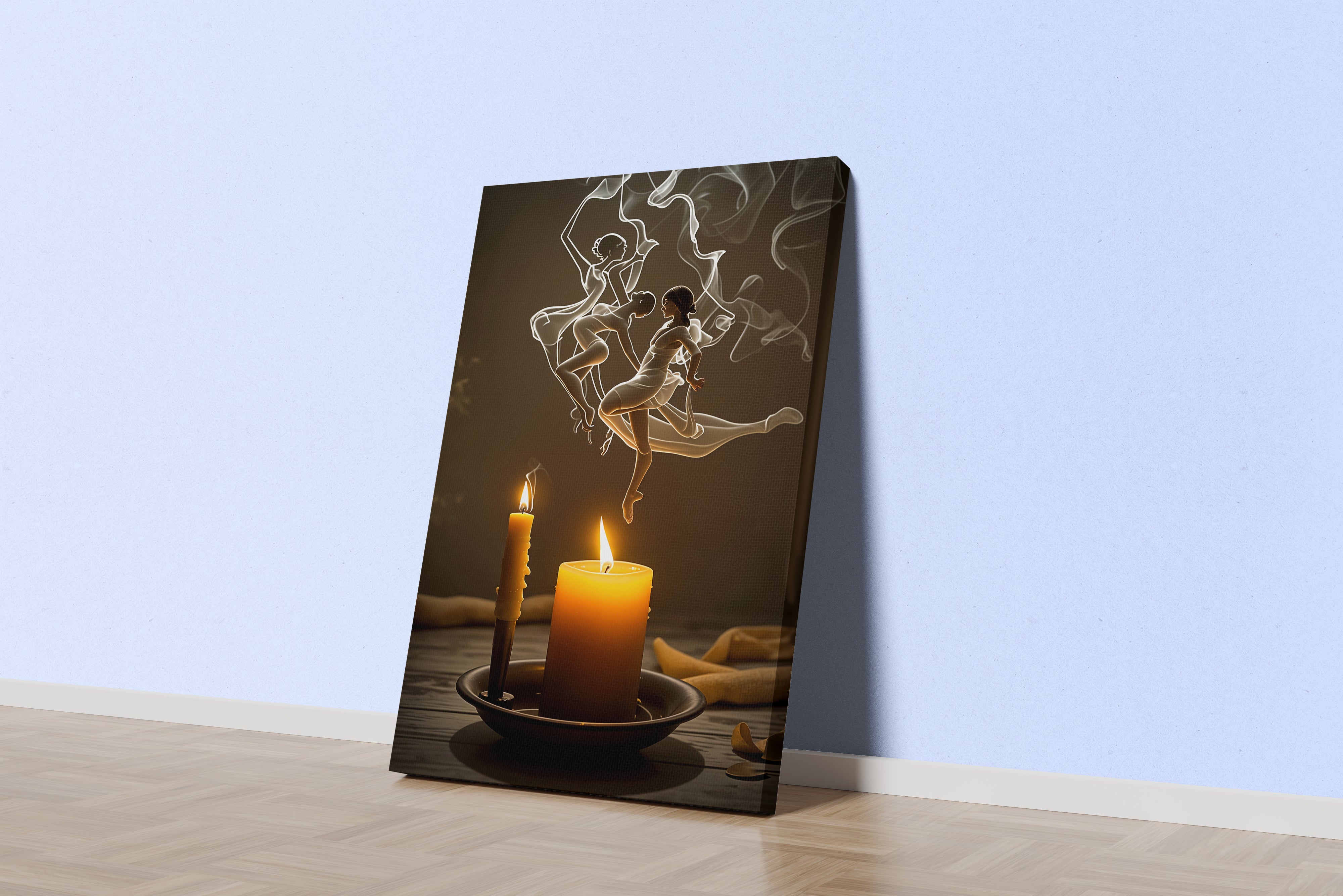 ai creation, women dancing with the smoke of burning candles, ai art, art, kanvas tablo