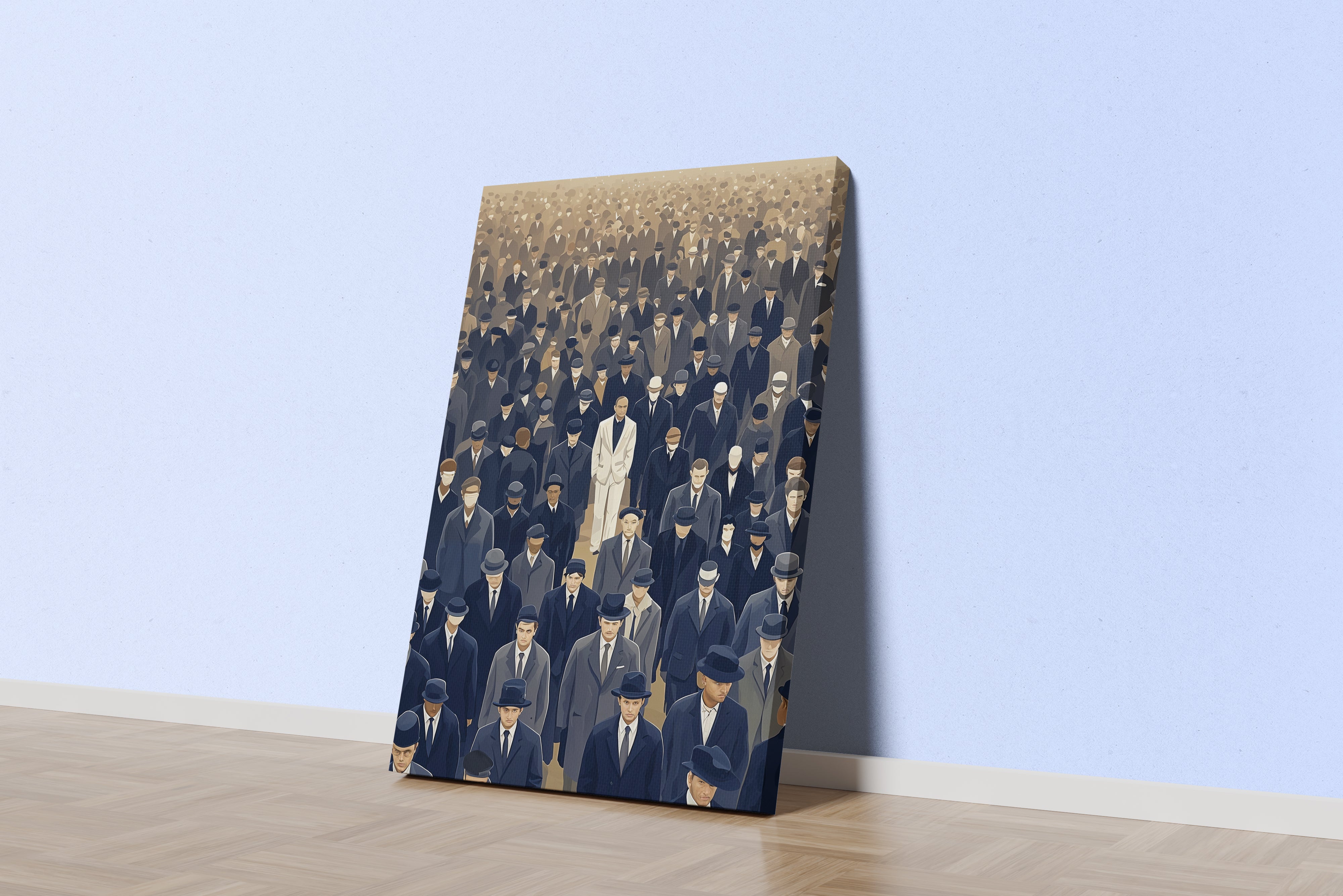 ai creation, the man in the middle of unknown faces, ai art, art, kanvas tablo
