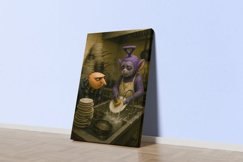 ai creation, dishwashing teletubbies model 2, ai art, art, kanvas tablo