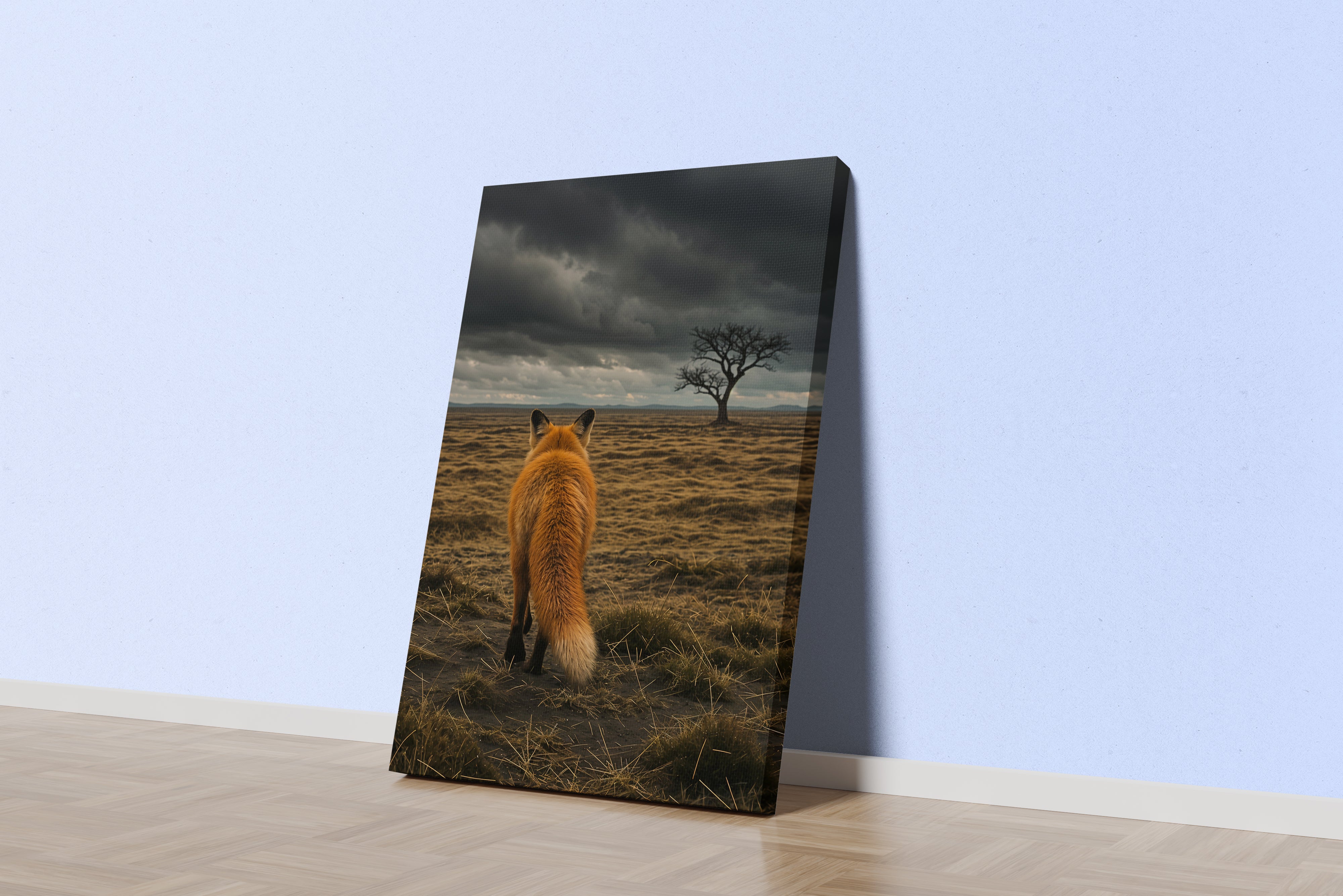 ai creation, the fox lost in the deserted forest and the depressed weather, ai art, art, kanvas tablo