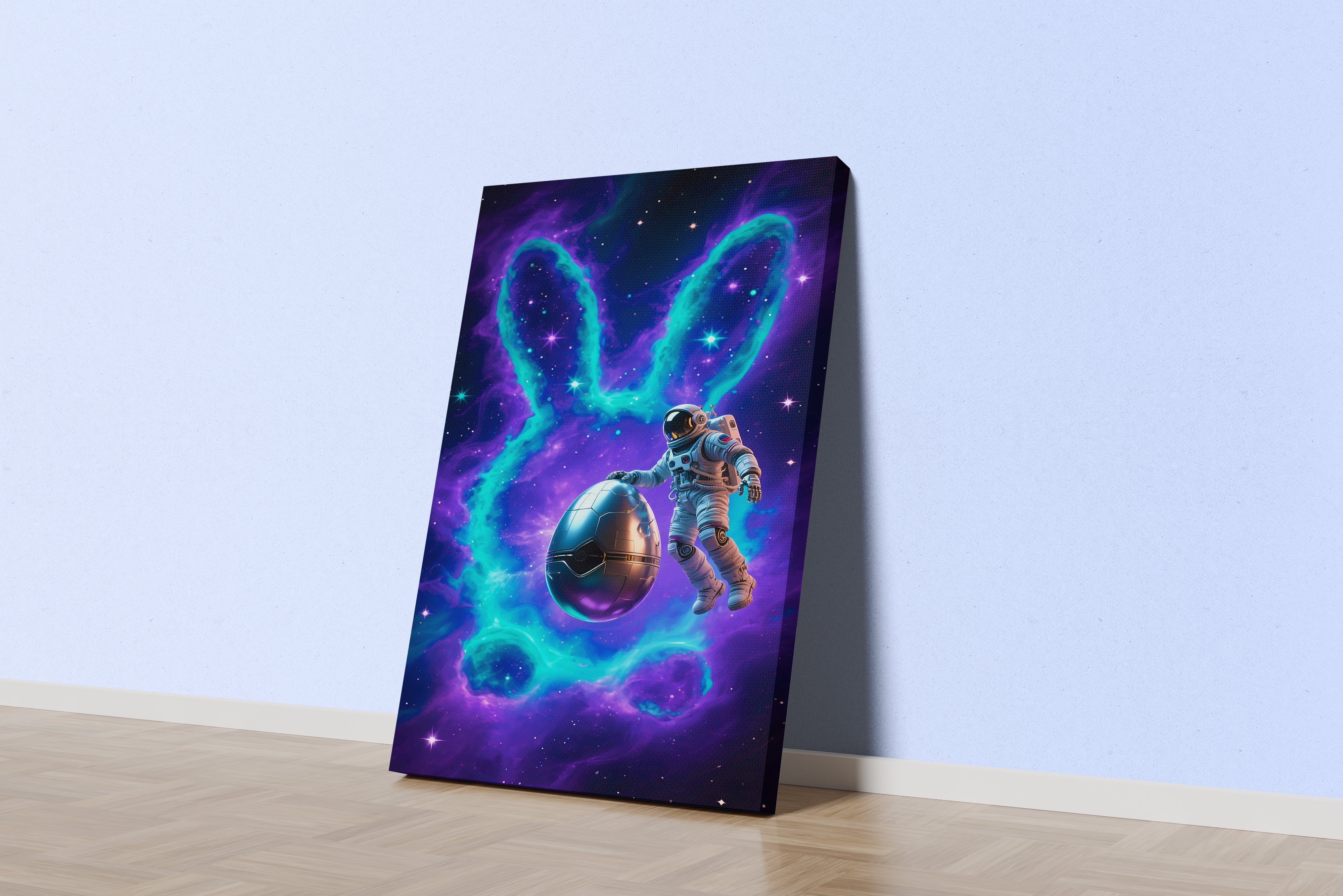 ai creation, rabbit and astronaut in space, ai art, art, kanvas tablo