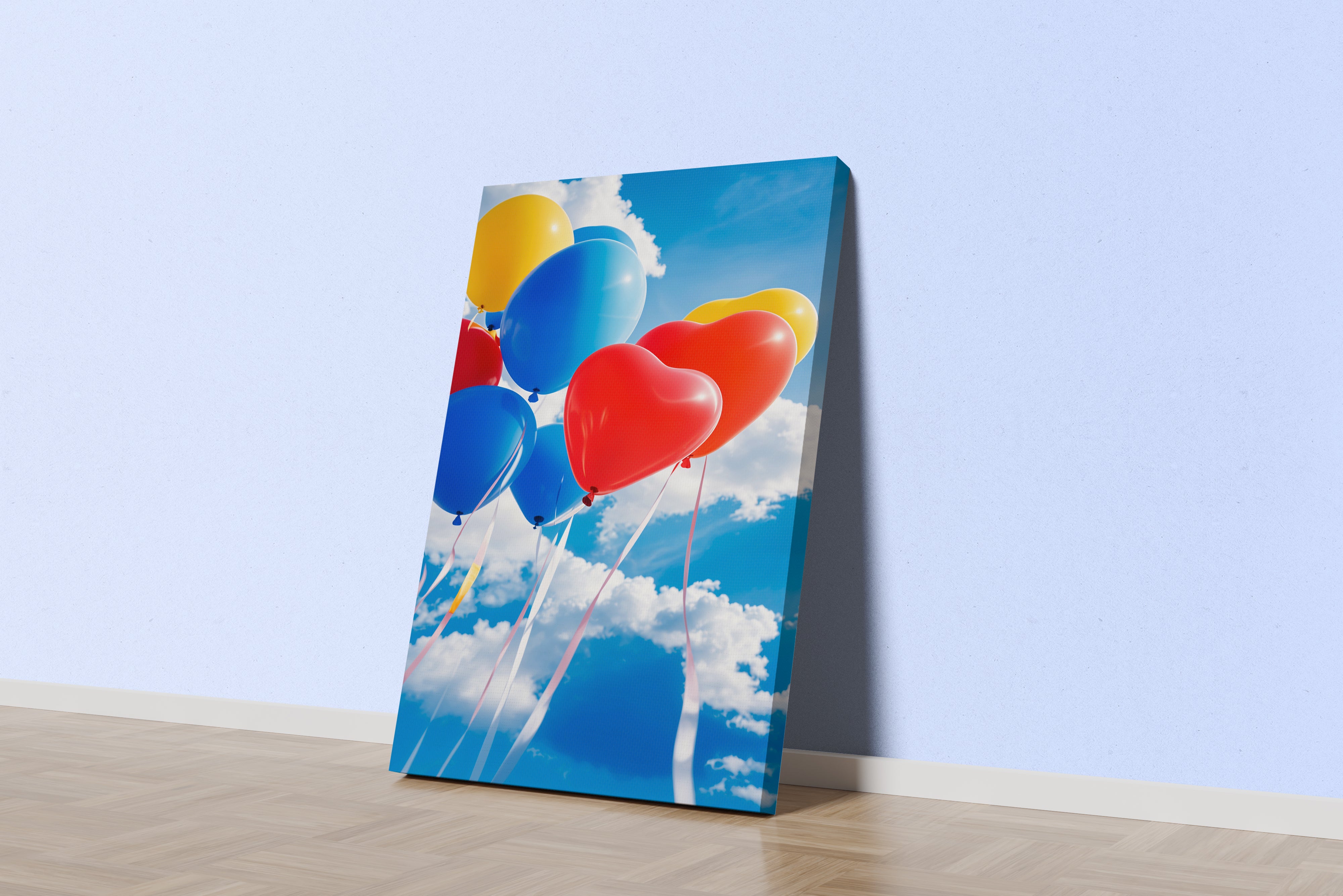 ai creation, different shaped balloons floating in the sky, ai art, art, kanvas tablo