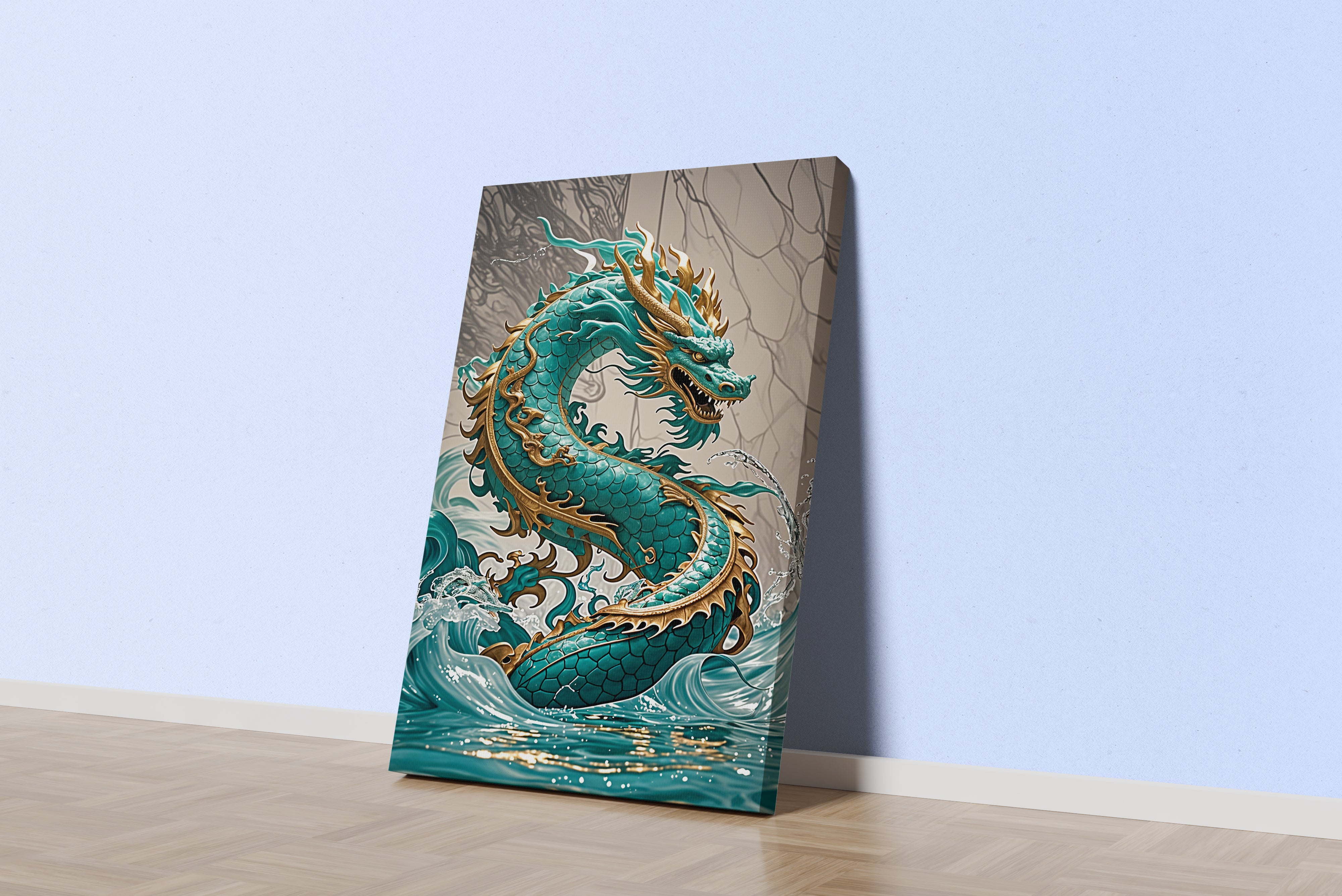 ai creation, sea dragon covered in green scales, ai art, art, kanvas tablo
