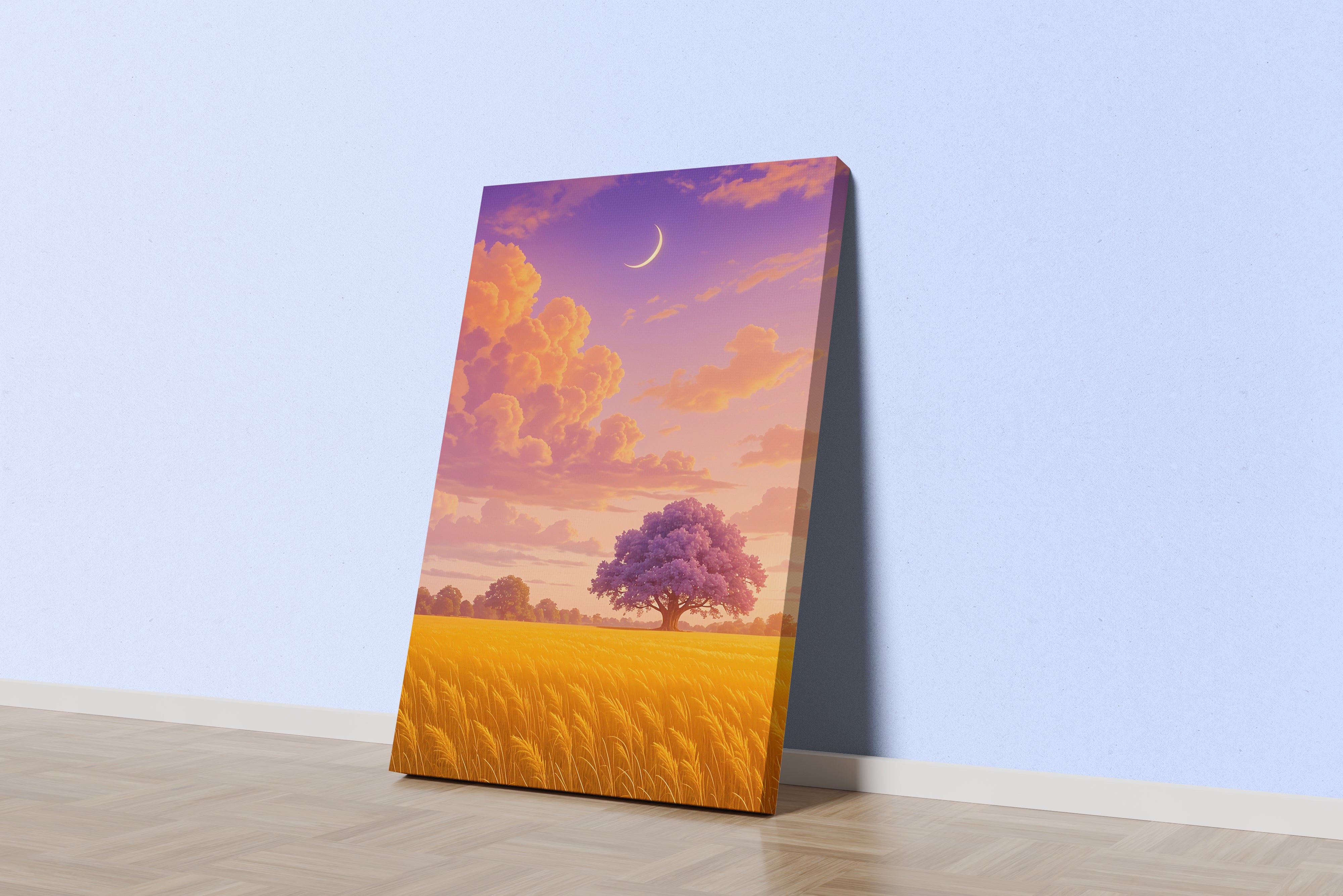 ai creation, sunset in the field, ai art, art, kanvas tablo