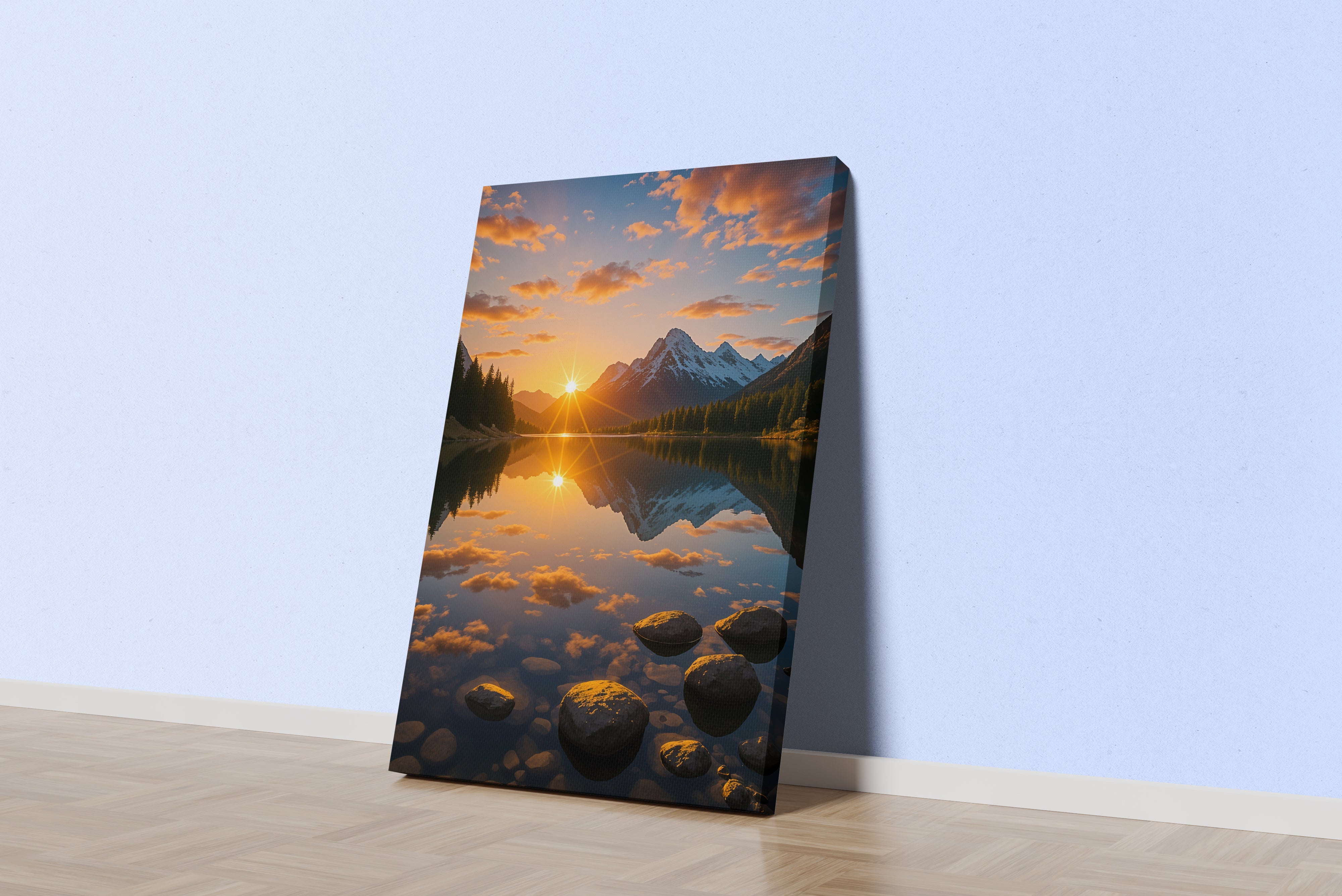 ai creation, the reflection of the sunset in the river, ai art, art, kanvas tablo