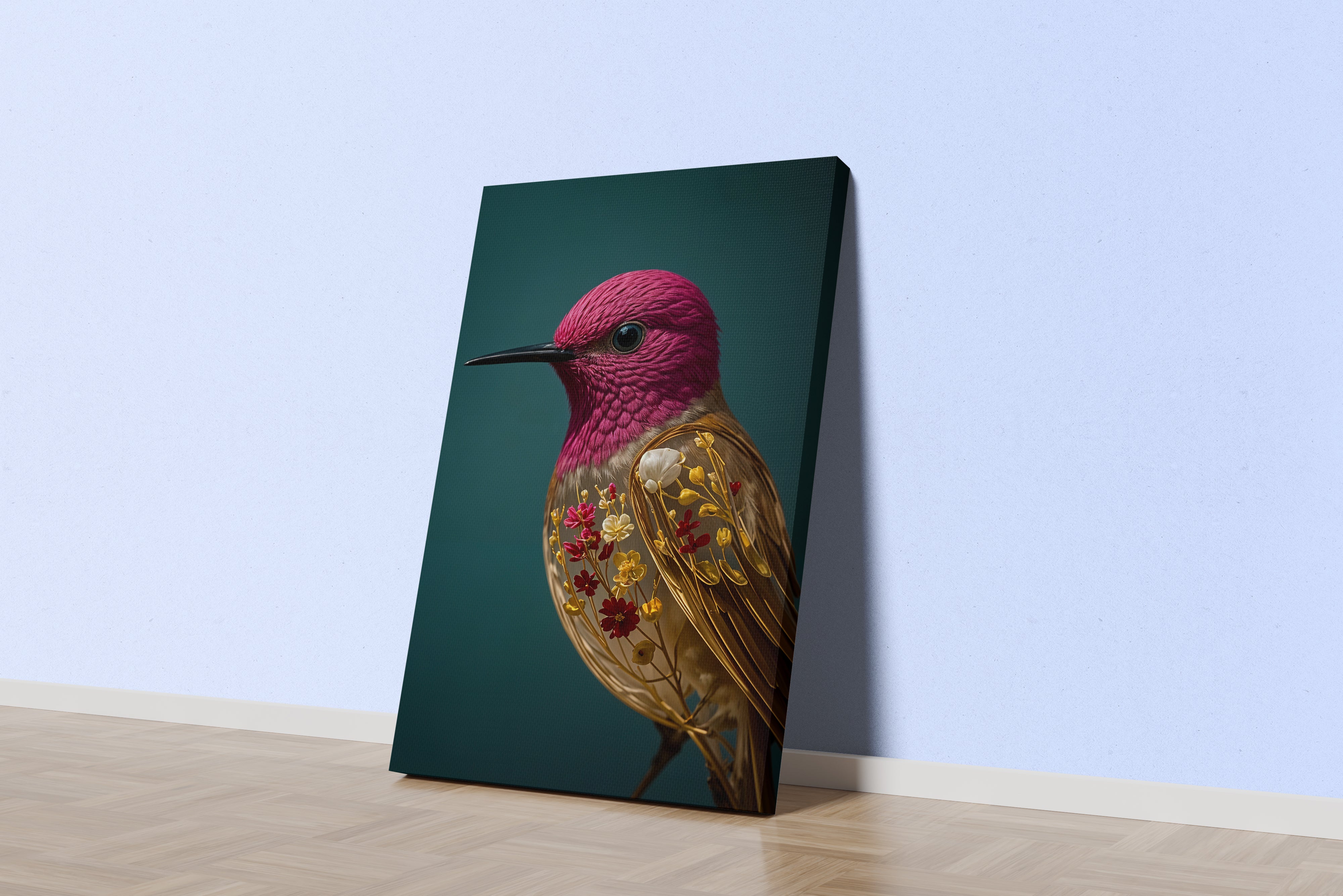 ai creation, hummingbird with flower designs, ai art, art, kanvas tablo