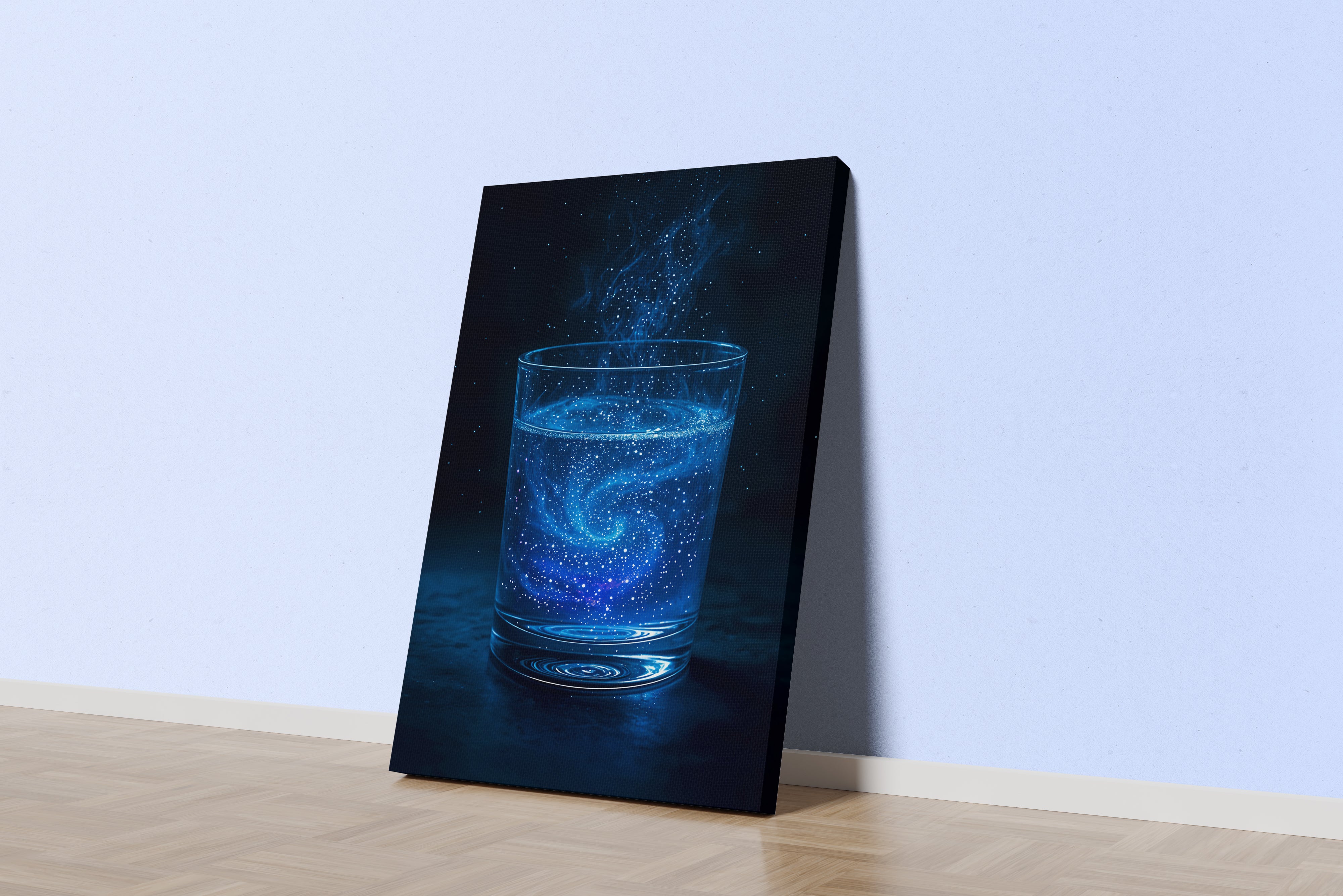 ai creation, a glass full of star shaped neon drops, ai art, art, kanvas tablo