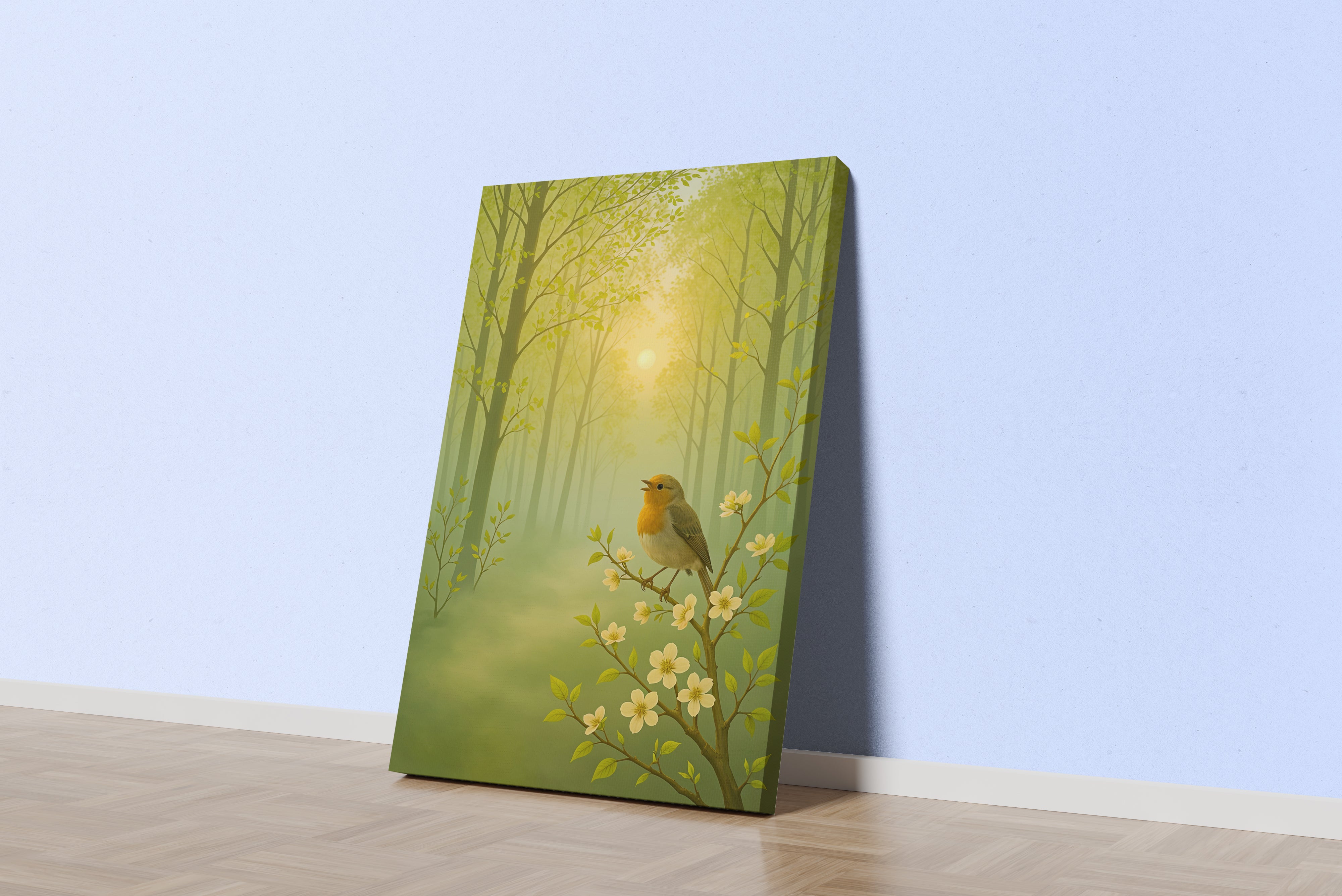 ai creation, hummingbird with flowers in the forest, ai art, art, kanvas tablo