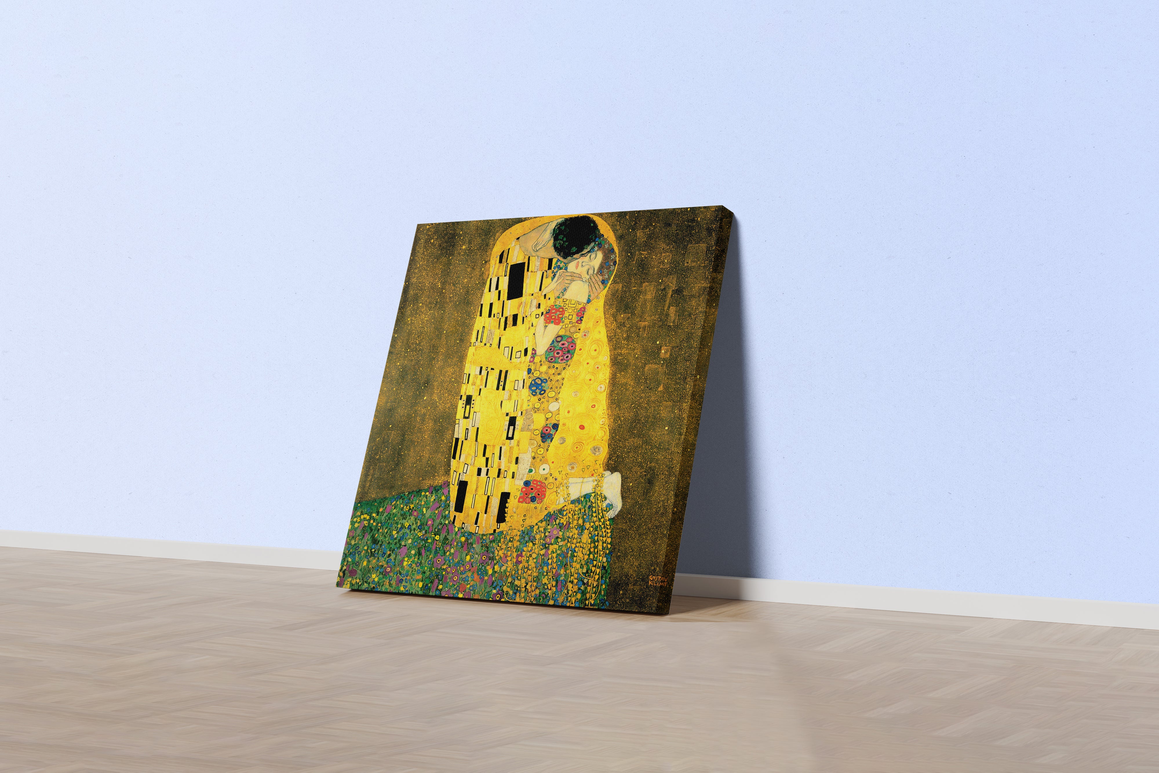 Gustav Klimt'in Aşkın Sembolü Öpücük (The Kiss) Altın Dönem Art Nouveau Kanvas Tablo