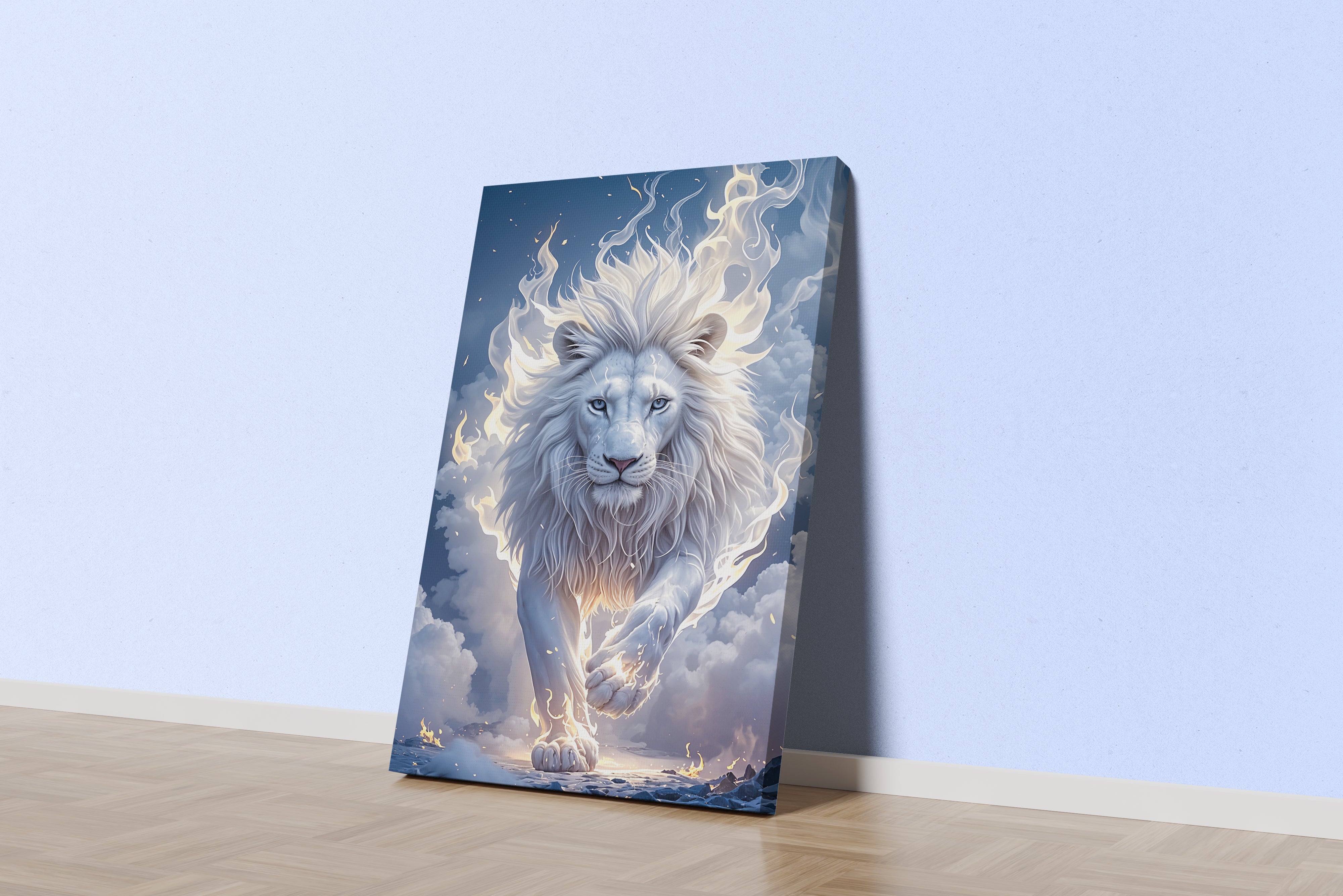 ai creation, white lion in white flames, pet, ai art, art, kanvas tablo