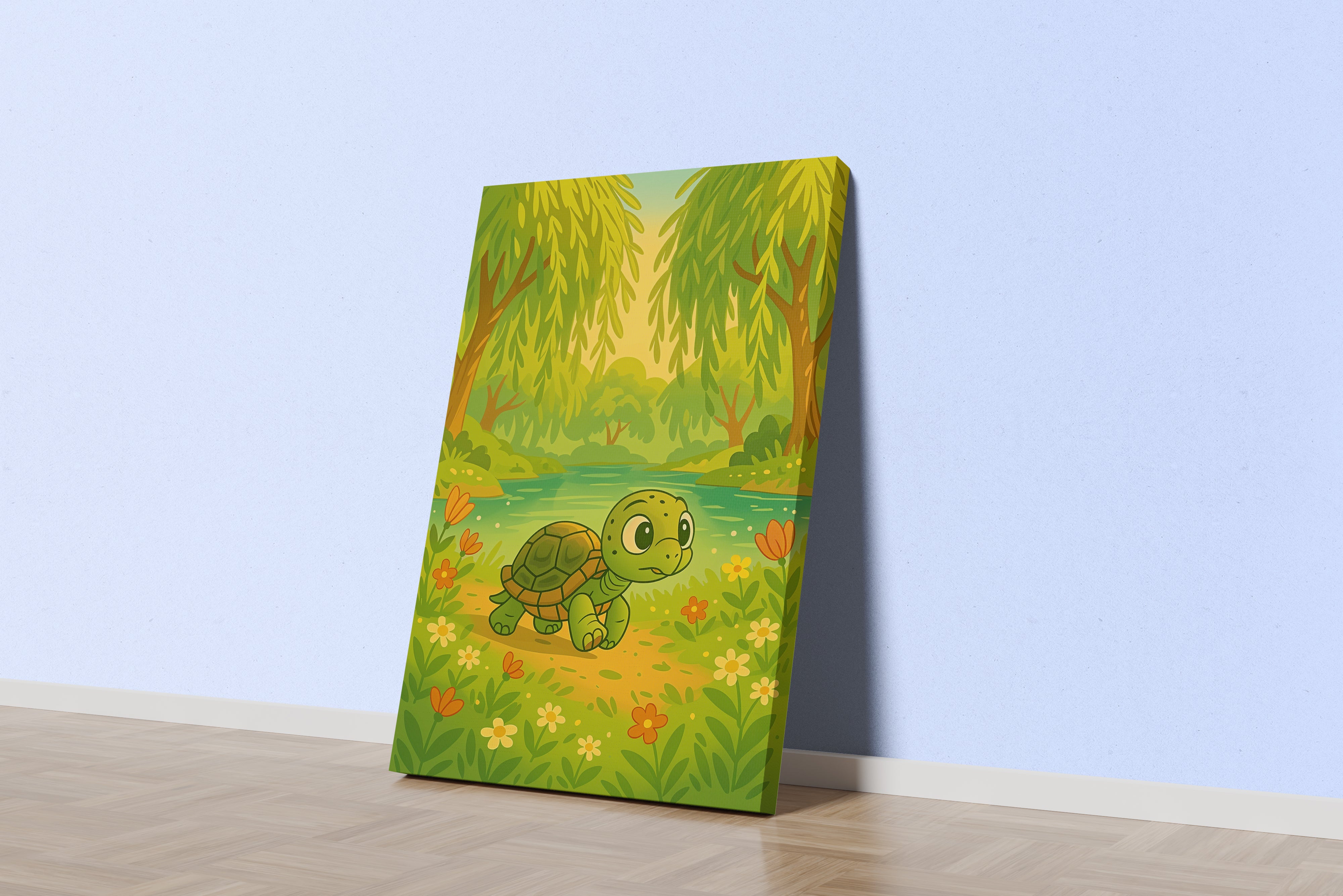 ai creation, turtle in the forest, kid, ai art, art, kanvas tablo