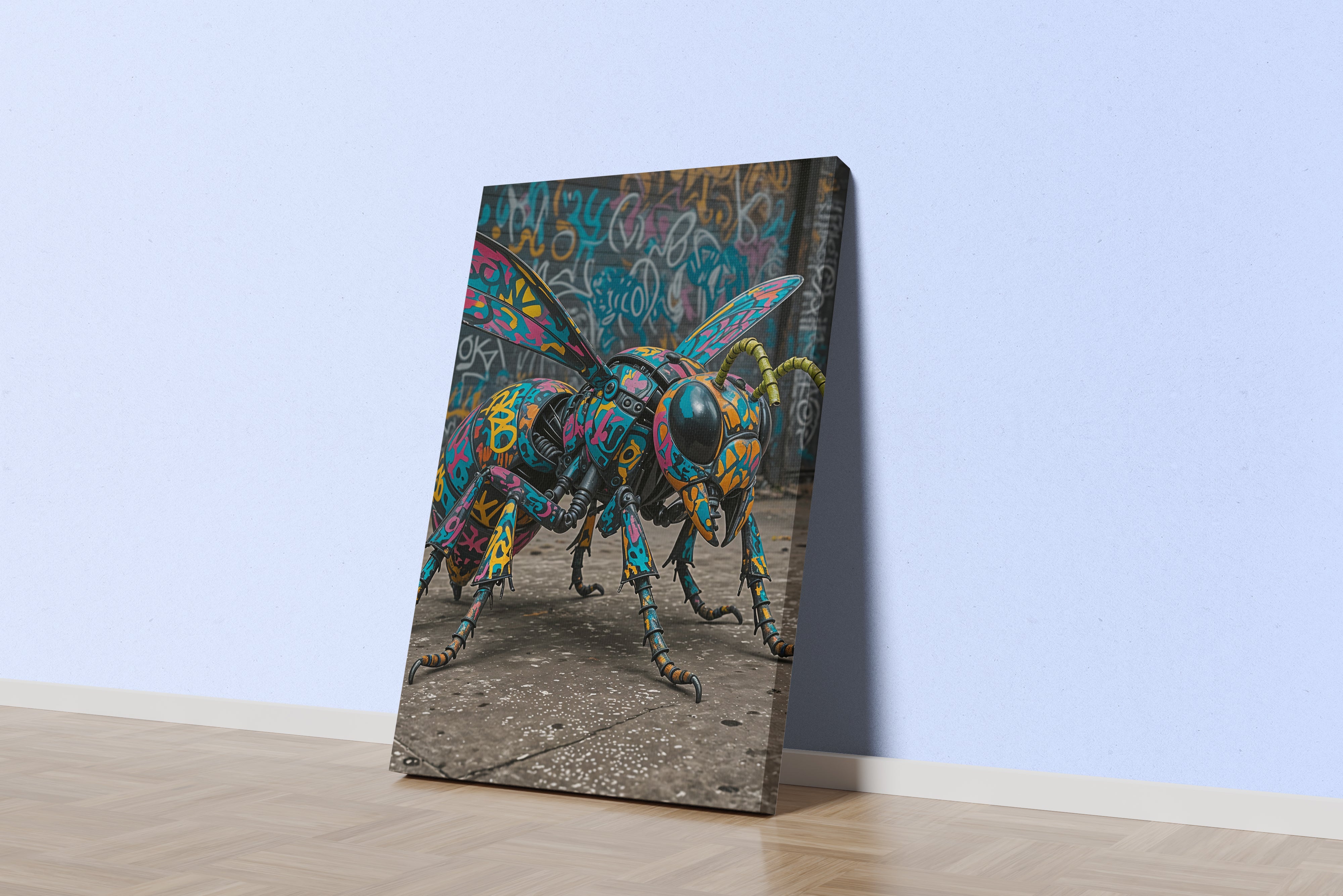 ai creation, multicolored insect with graffiti motif, ai art, art, kanvas tablo