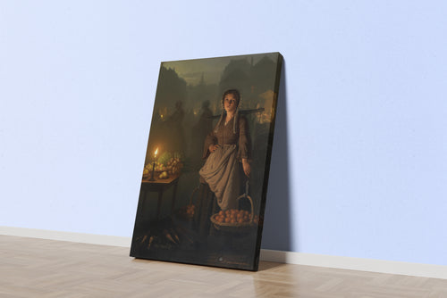Petrus van Schendel Gece Pazarı Meyve Satıcısı Kanvas Tablo