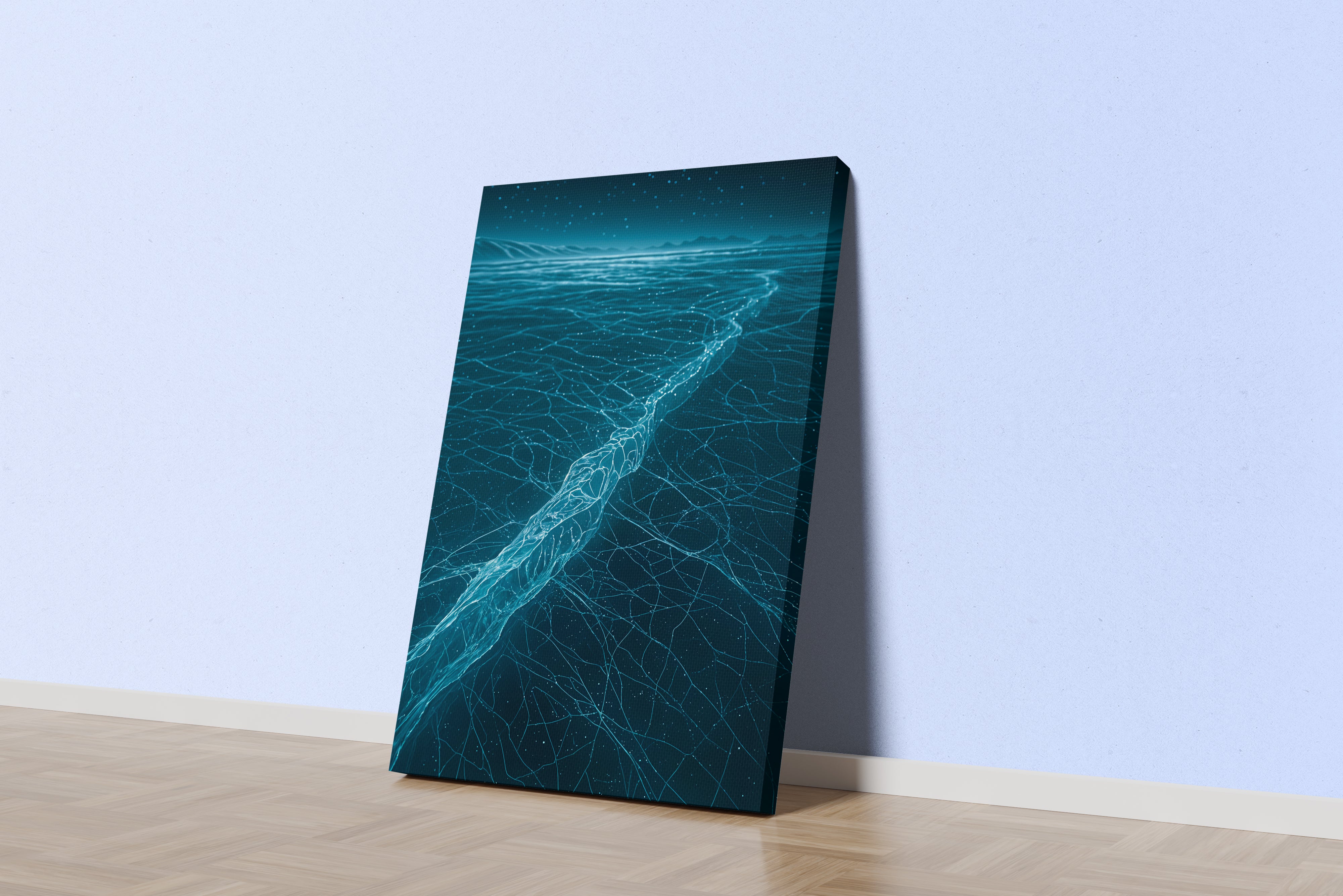 ai creation, time spiral with blue neons, ai art, art, kanvas tablo